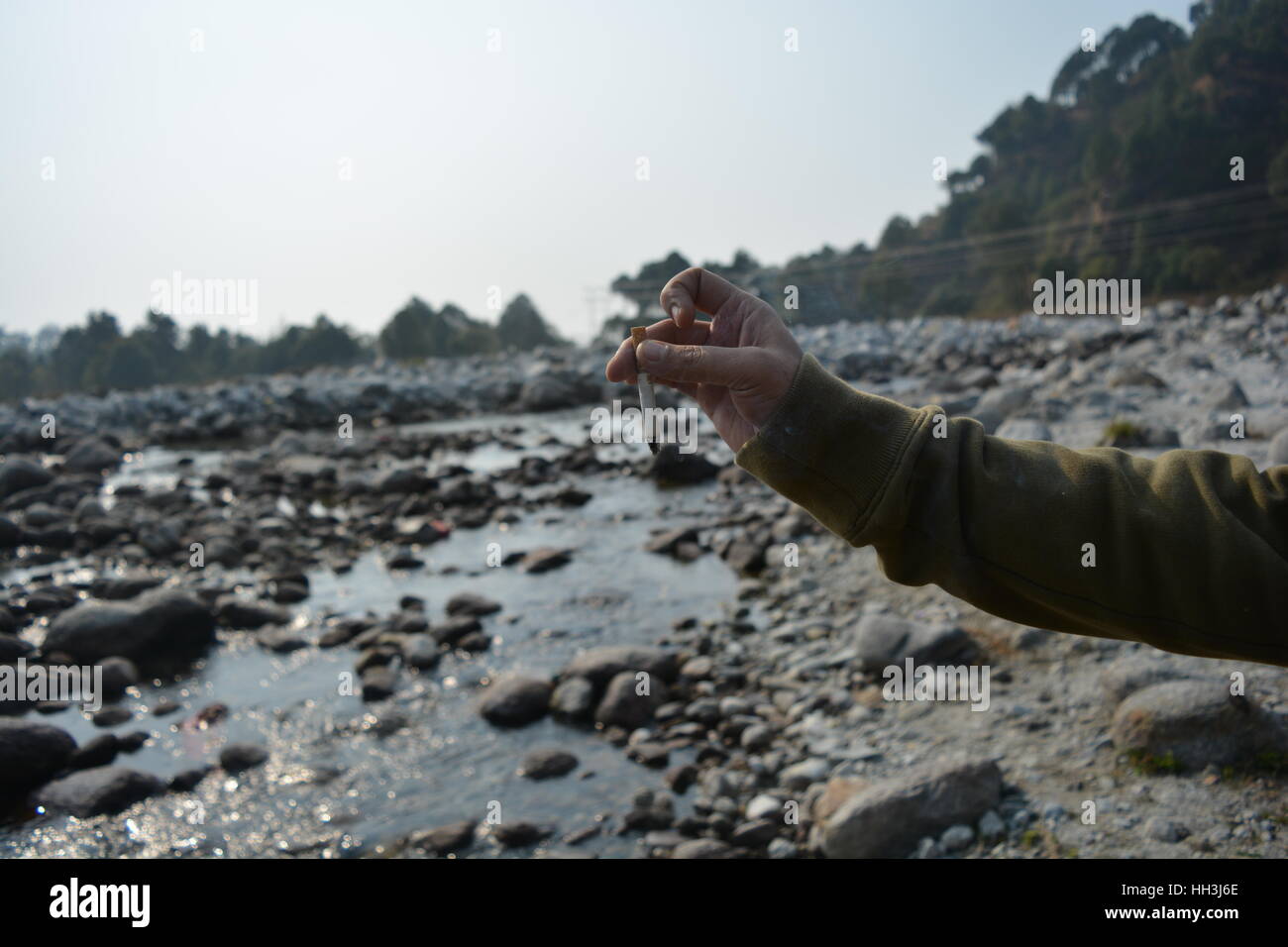 the smoke in the water Stock Photo Alamy