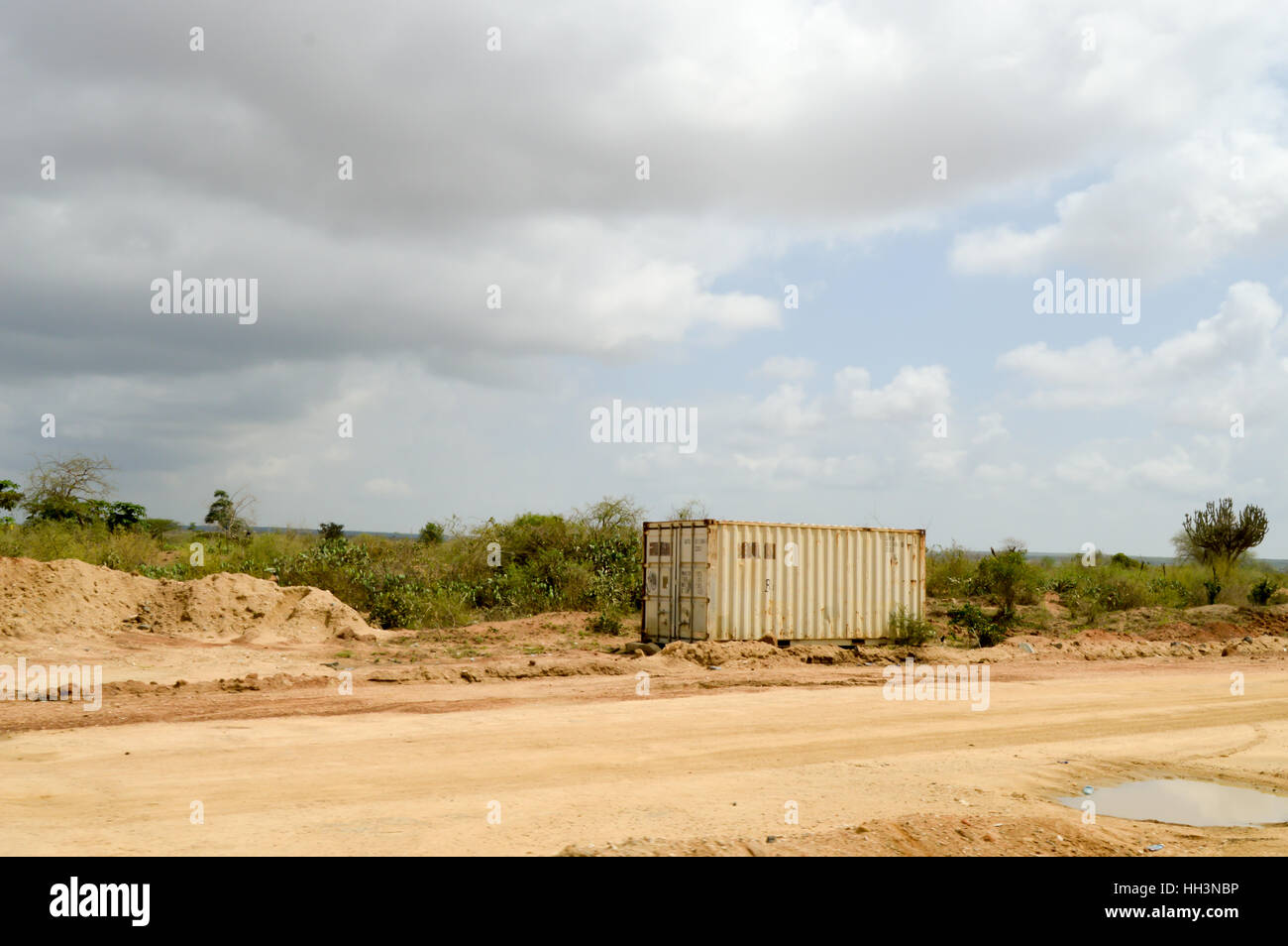 White container isolated in nature in Kenya Stock Photo