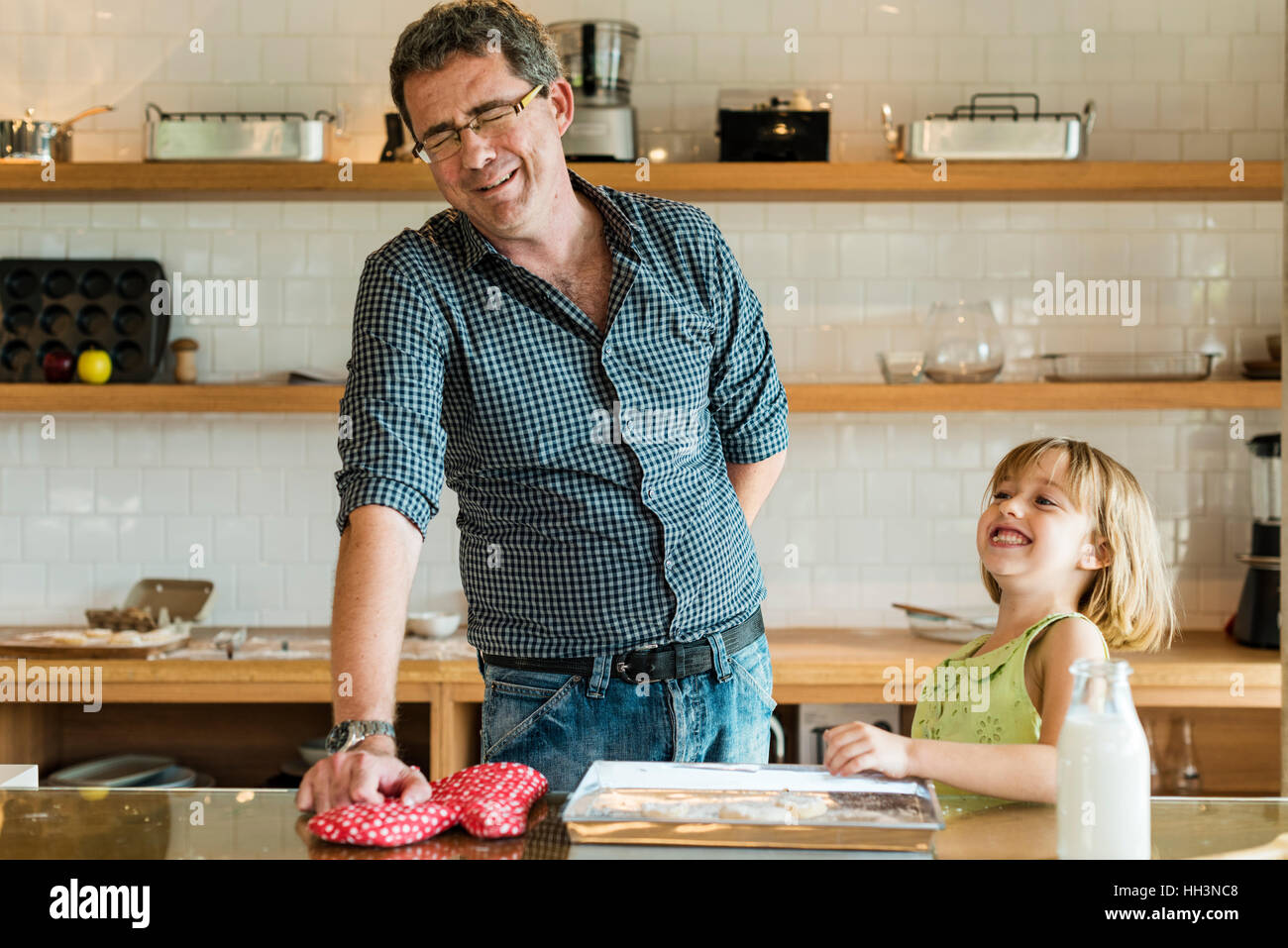 Family Father Girl Making Cookies Learning Baking Concept Stock Photo ...