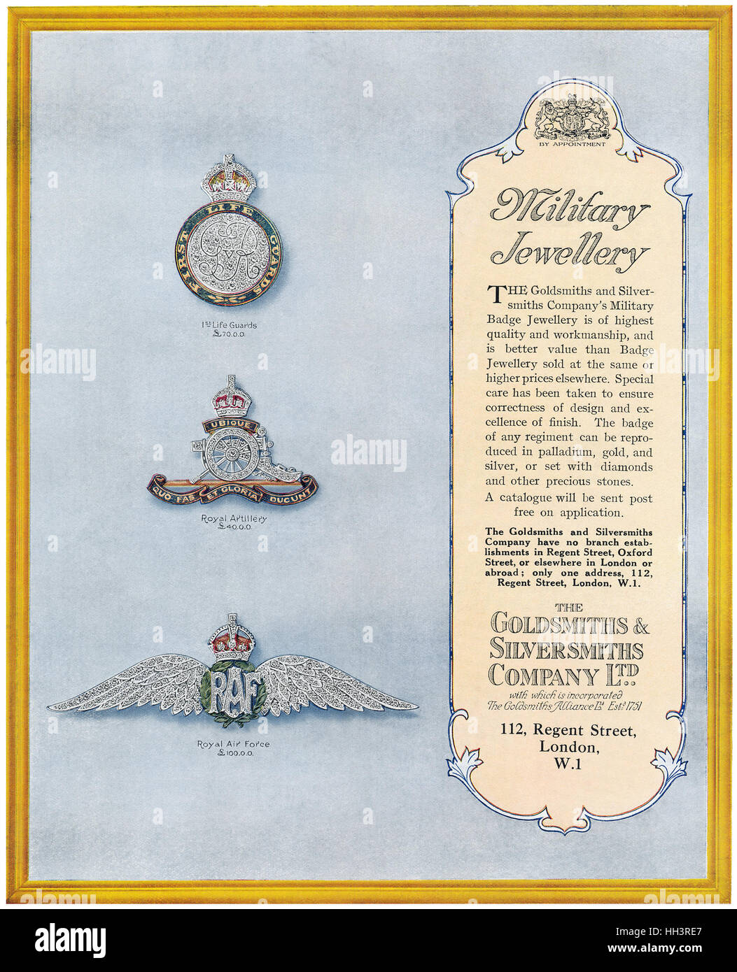 1918 British advertisement for the Goldsmiths & Silversmiths Company Stock Photo