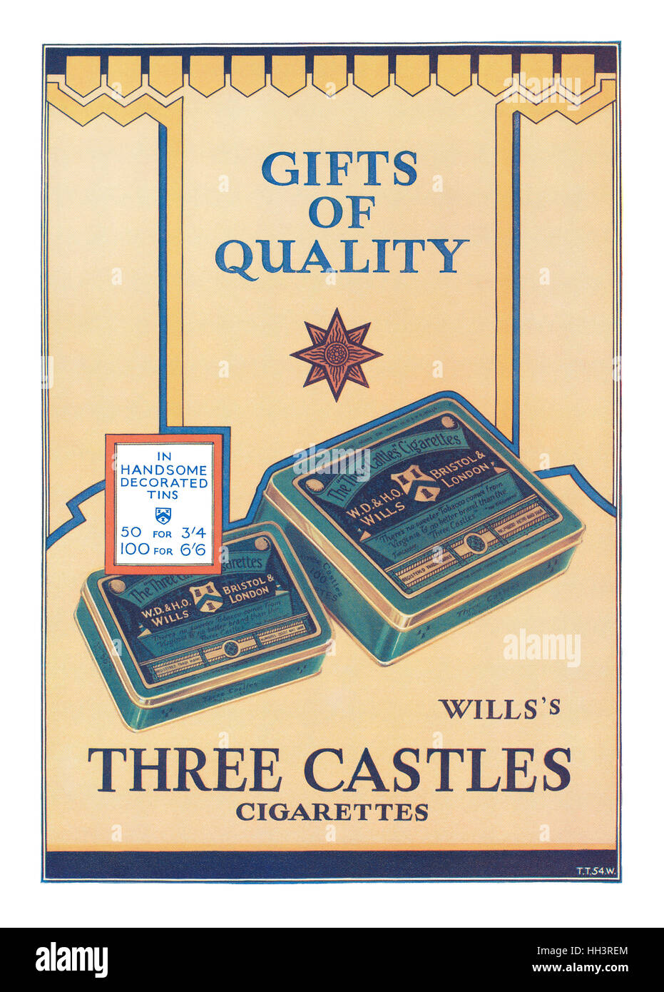 1928 British advertisement for Wills's Three Castles Cigarettes Stock Photo