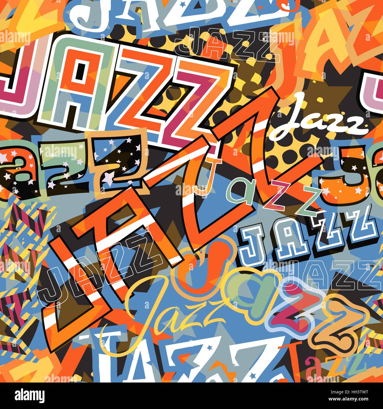 Vector seamless tile of the word Jazz in different colorful typefaces Stock Vector