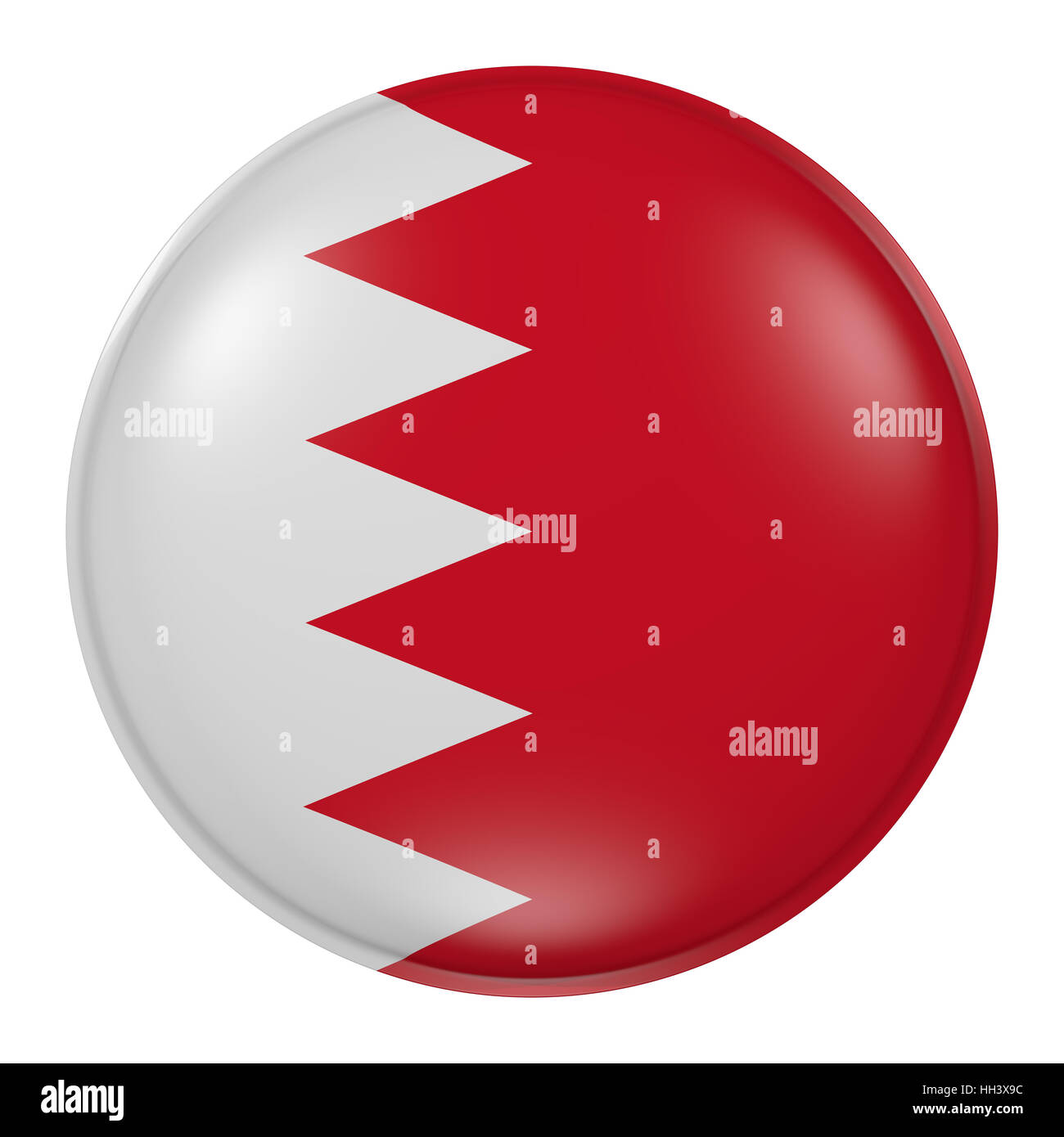 3d rendering of Kingdom of Bahrain button with flag on white background ...