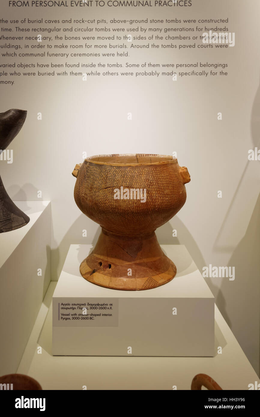 Vessel with strainershaped interior, Pyrgos, 30002600 BC.The