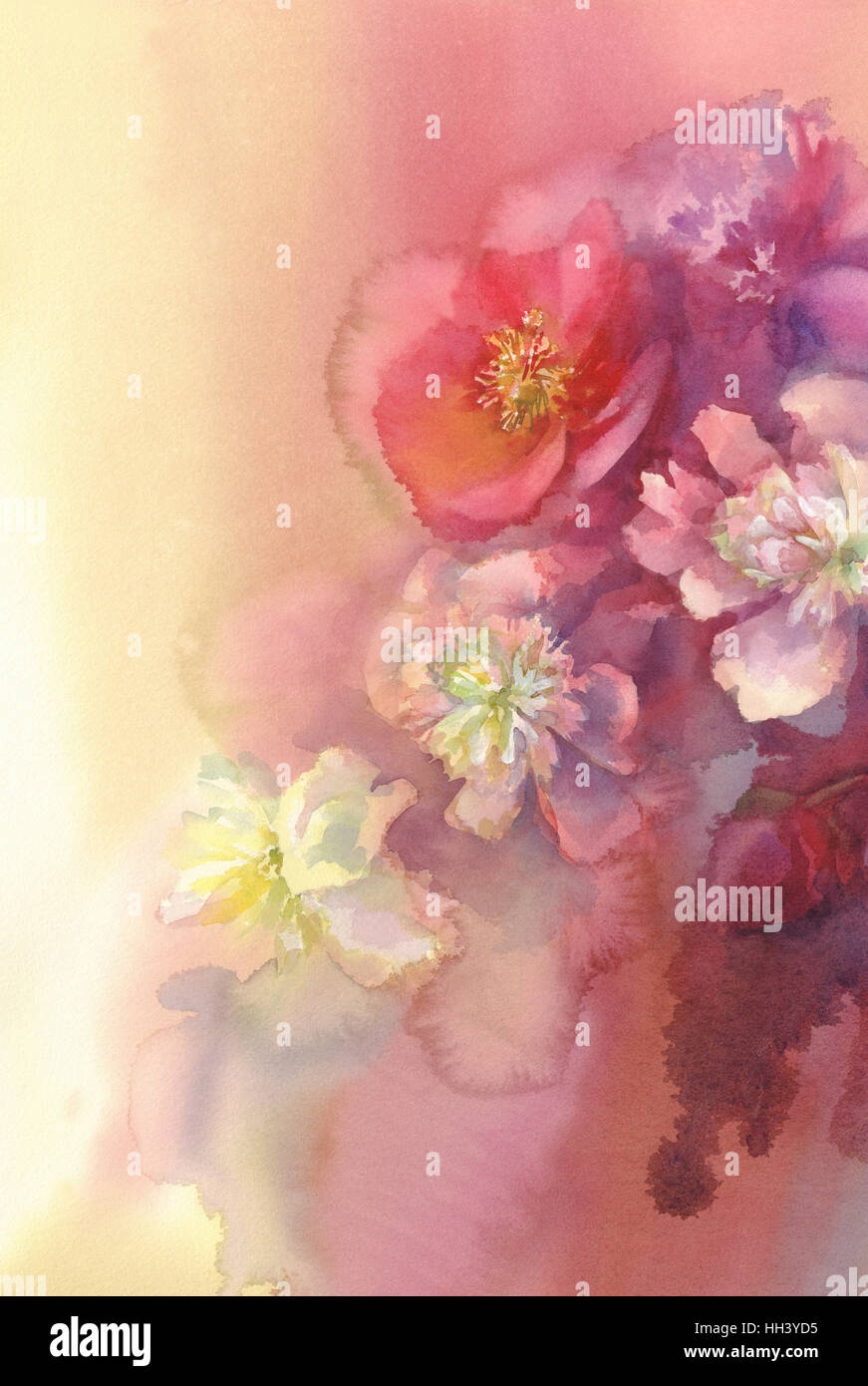 bouquet of violet and white peonies watercolor Stock Photo - Alamy