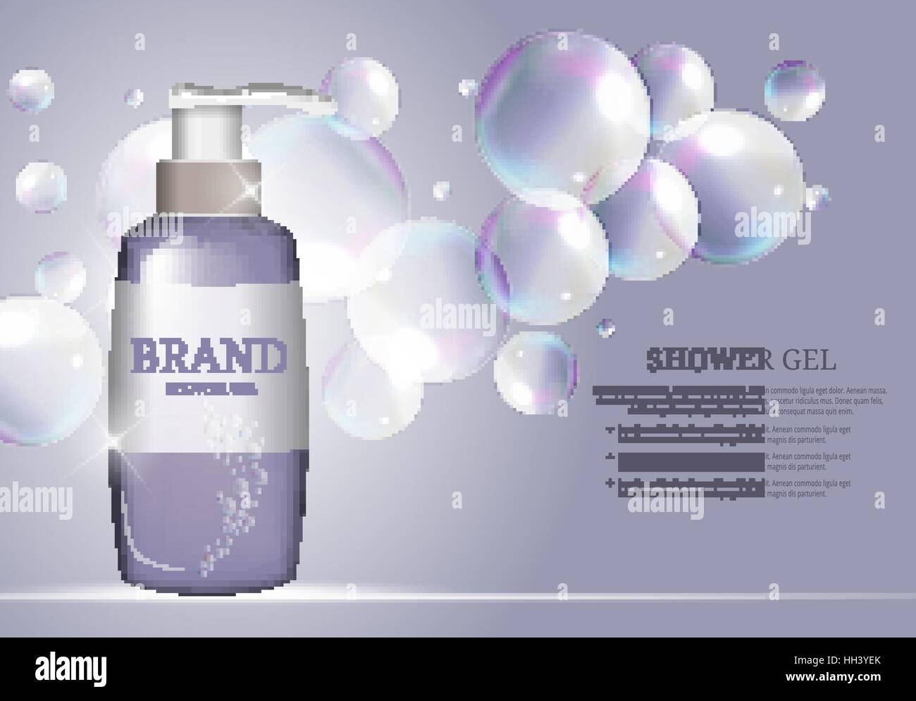 Shower Gel Bottle Template for Ads or Magazine Background. 3D Re Stock