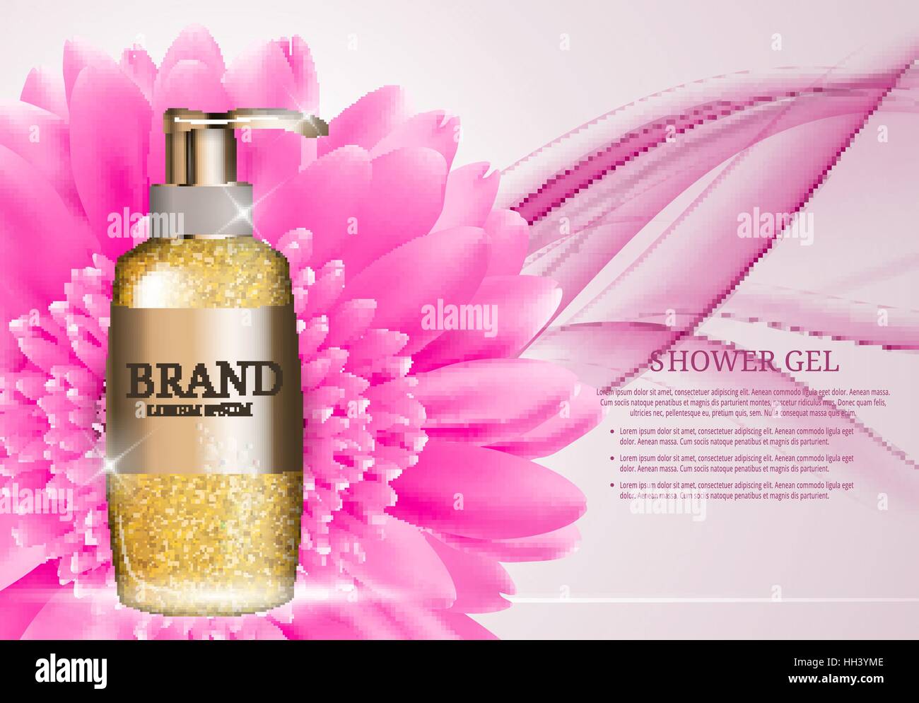 Shower Gel Bottle Template for Ads or Magazine Background. 3D Re Stock