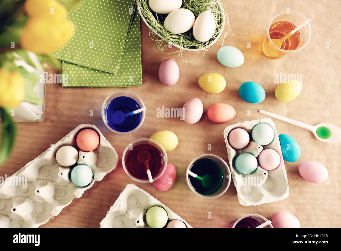 Five of dye colors used for Easter eggs Stock Photo Alamy