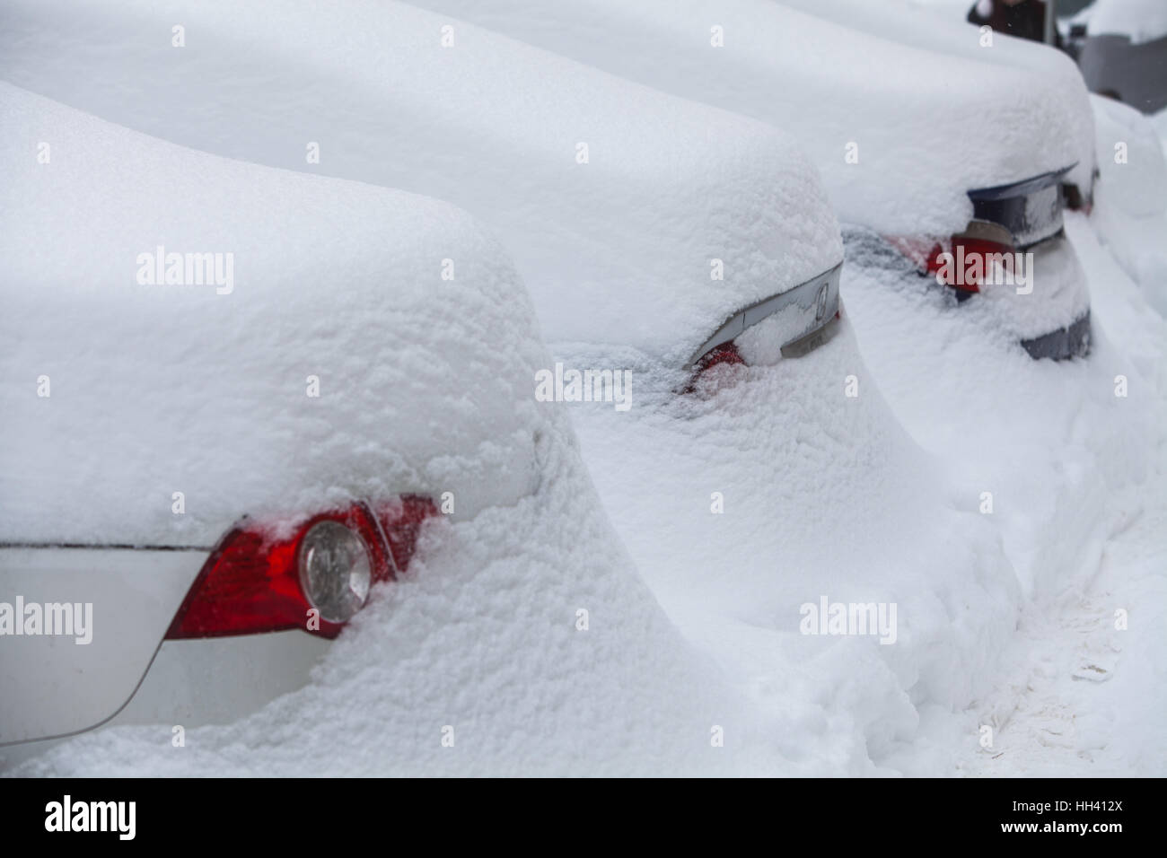 A line of parked cars covered in snow Stock Photo - Alamy
