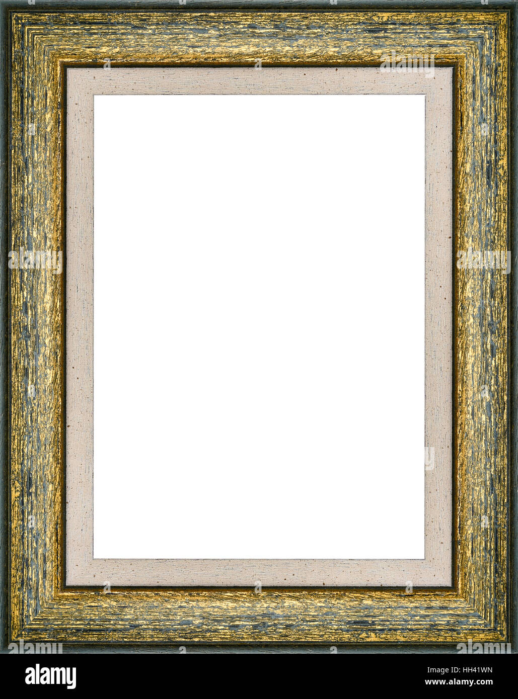 Wooden green vintage picture frame isolated on white background. High resolution photo. Stock Photo