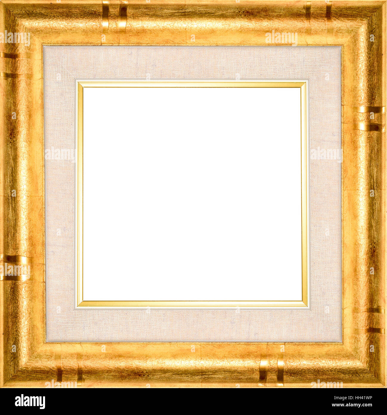 Wooden golden vintage picture frame isolated on white background. High resolution photo. Stock Photo