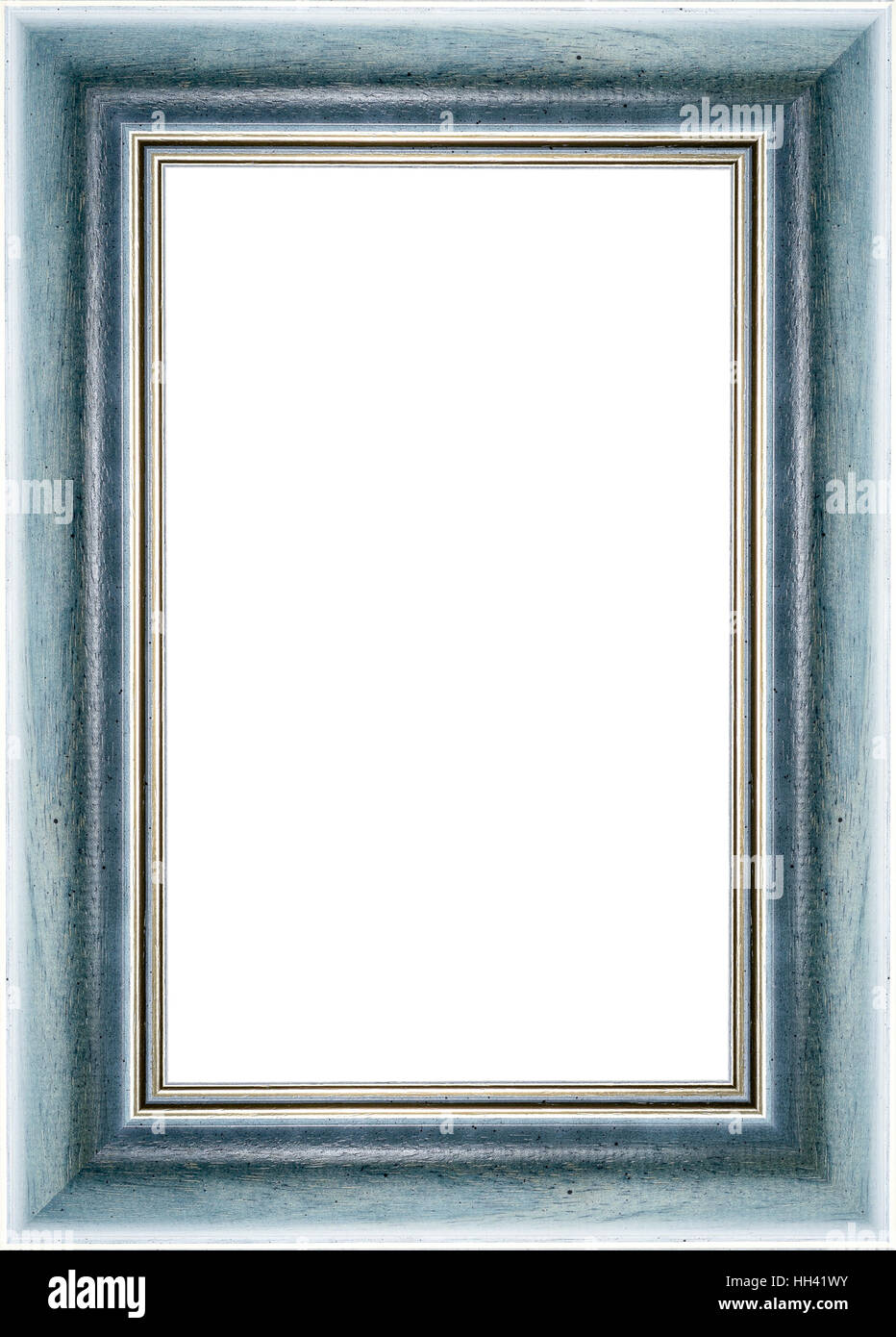 Wooden blue vintage picture frame isolated on white background. High resolution photo. Stock Photo