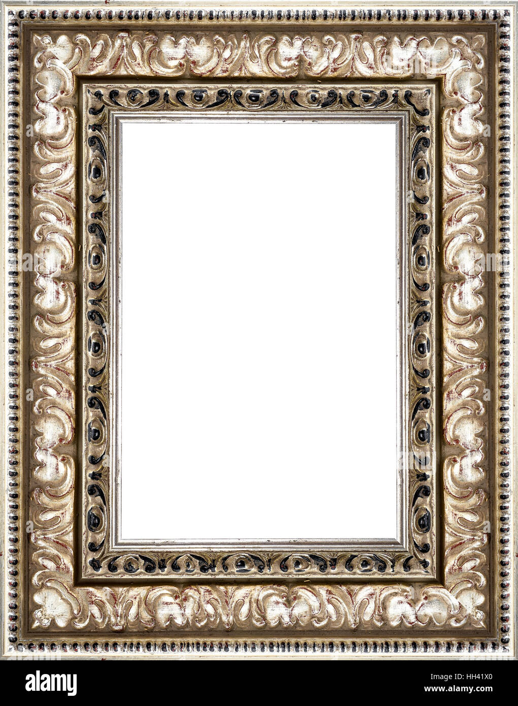 Wooden silver vintage picture frame isolated on white background. High resolution photo. Stock Photo