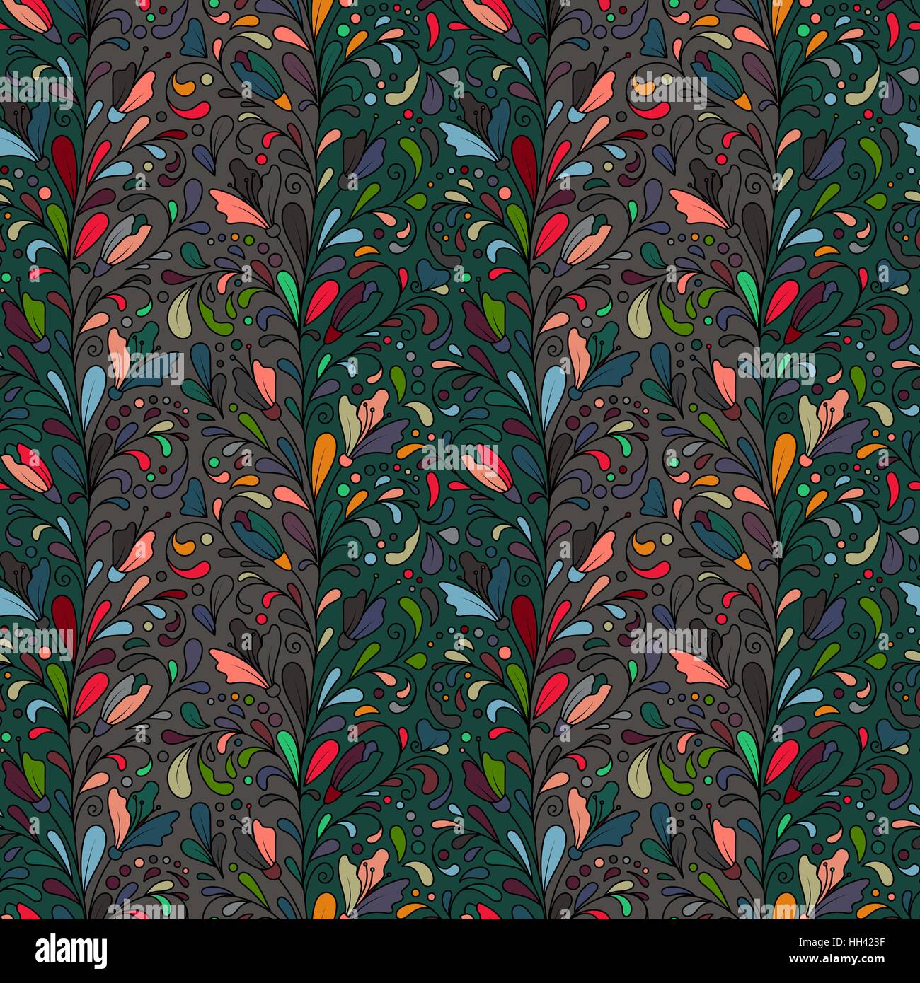 Colorful hand drawn vector seamless floral pattern with flowers and ...