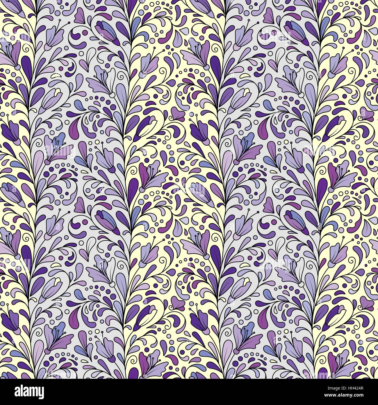 Colorful hand drawn vector seamless floral pattern with flowers and ...