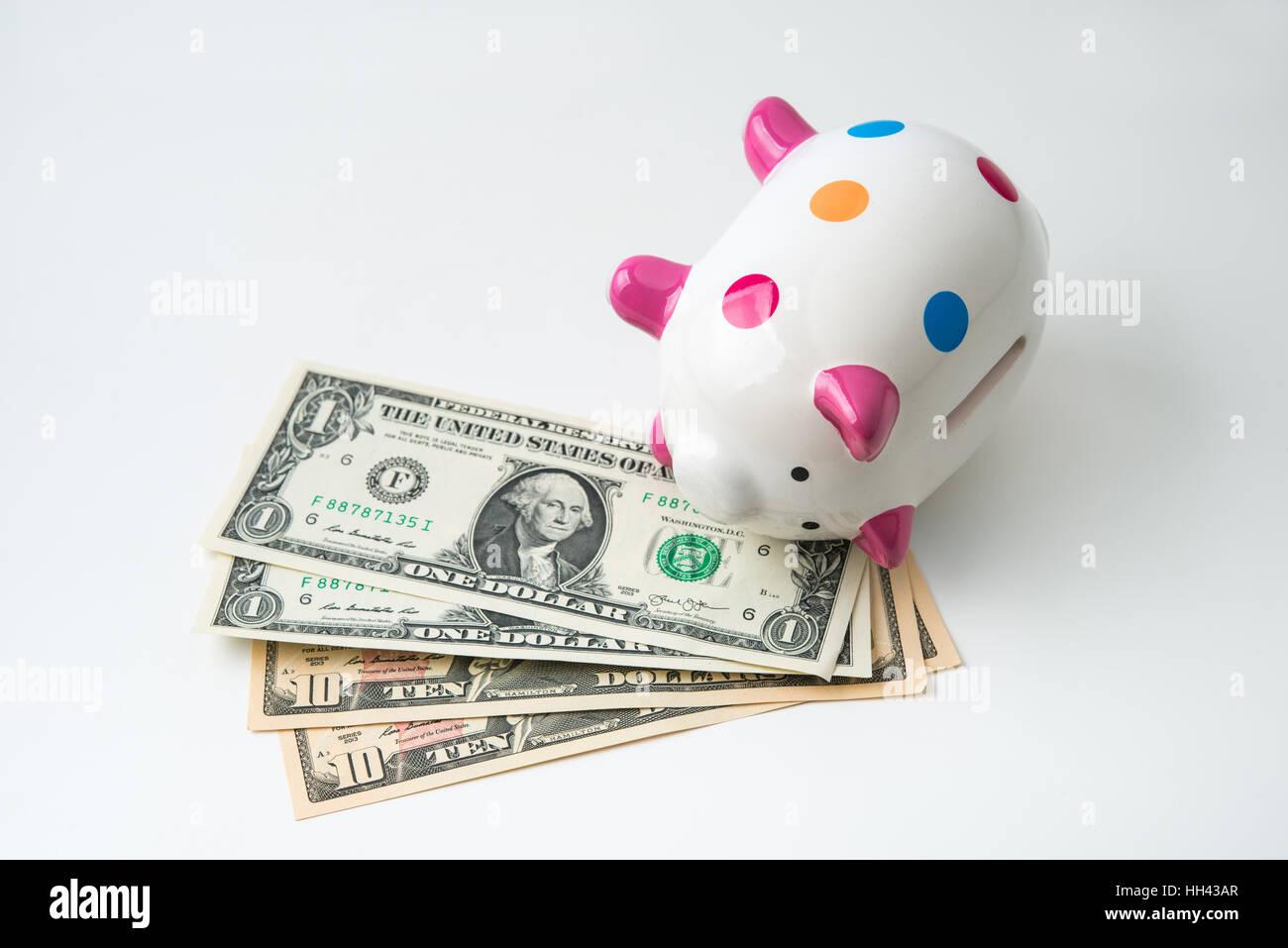 dead piggy bank with money Stock Photo Alamy