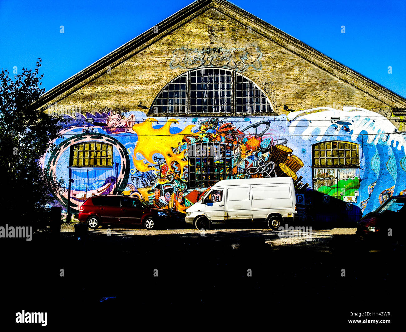 Graffiti on the wal of a house in Freetown Christianna, in Copenhagen, Denmark Stock Photo
