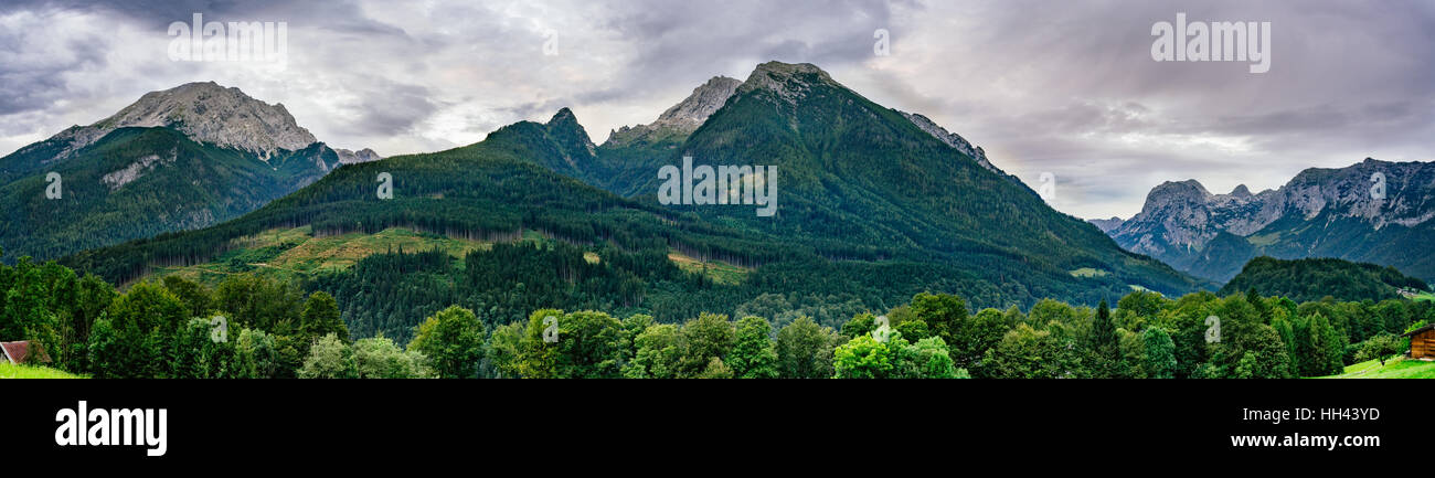 Panorama of alpine mountains in Berchtesgaden national park, Bavaria, Germany Stock Photo