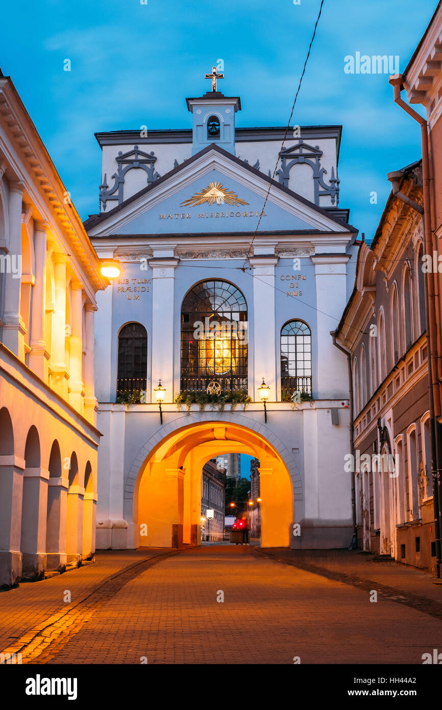Vilnius, Lithuania. The Gate Of Dawn, The Religious, Historical And Cultural Monument, The Only Surviving Gate Of Ancient City Walls And The Chapel Wi Stock Photo