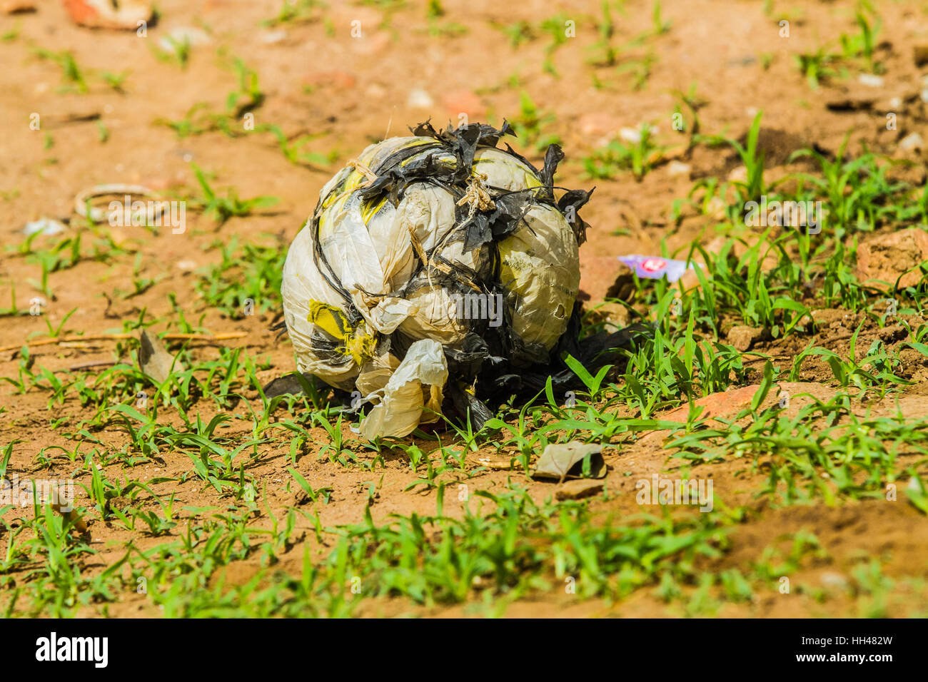 Kids soccer ball made in Zambia.  Popularly known as Chimpumba Stock Photo