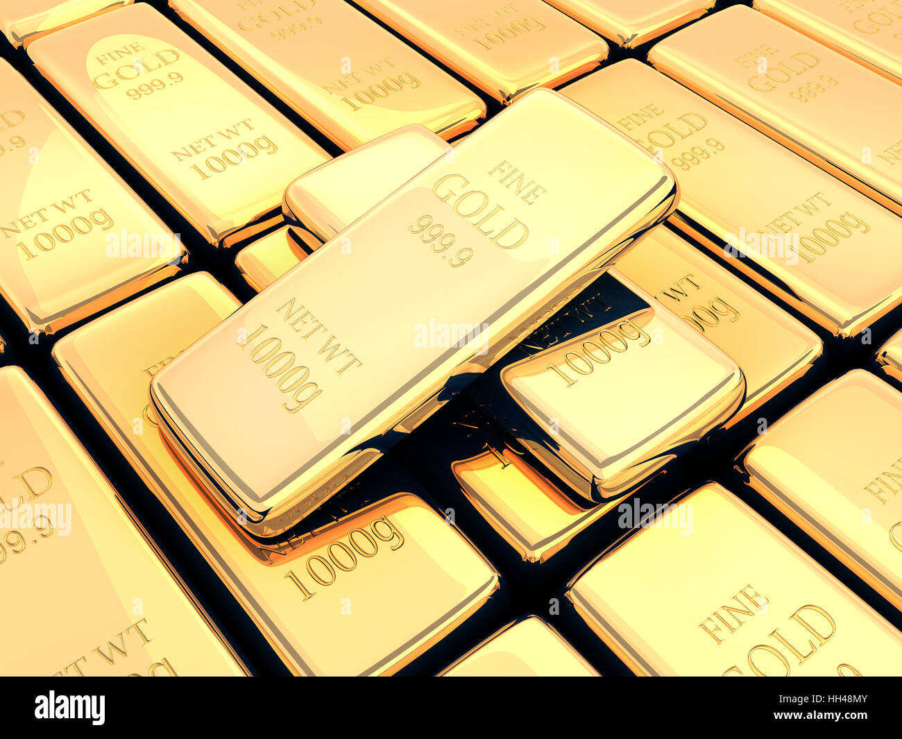 Many gold bar 999 golden sample. 3d illustration Stock Photo Alamy