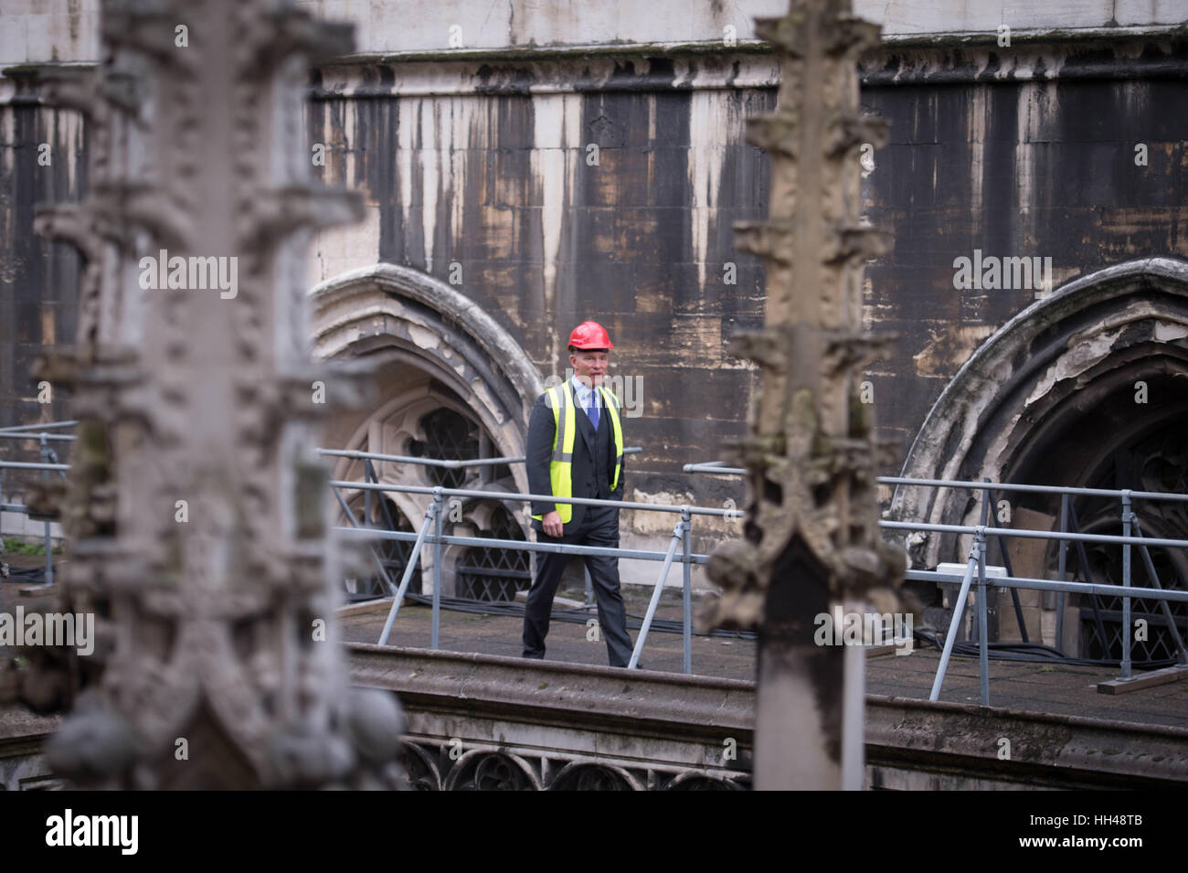 Chris Bryant, joint spokesman for the Committee on Restoration and Renewal of the Palace of Westminster, tours the Houses of Parliament to view the work that needs to be done to avoid the increasing risk of the buildings being ravaged by fire or swamped in a sewerage flood. Stock Photo