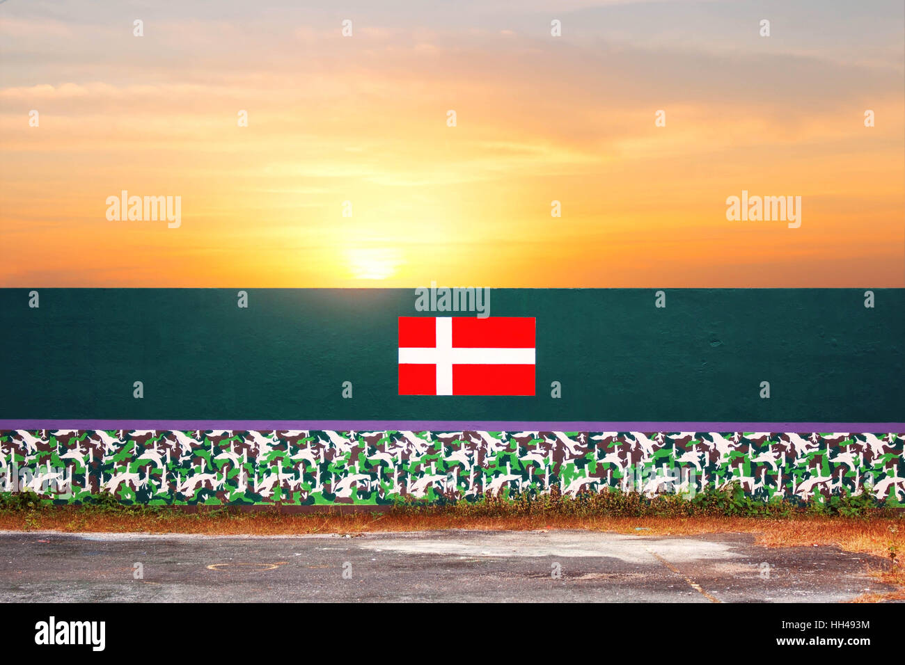 denmark flag on a concrete wall with sky at sunset Stock Photo - Alamy