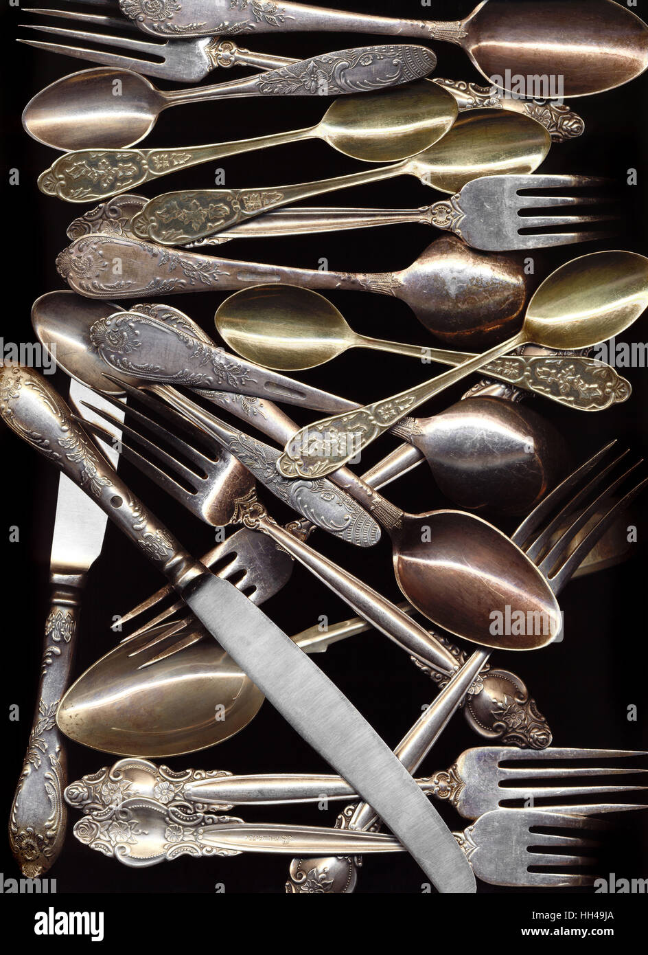 Vintage silver cutlery forks knives hires stock photography and images