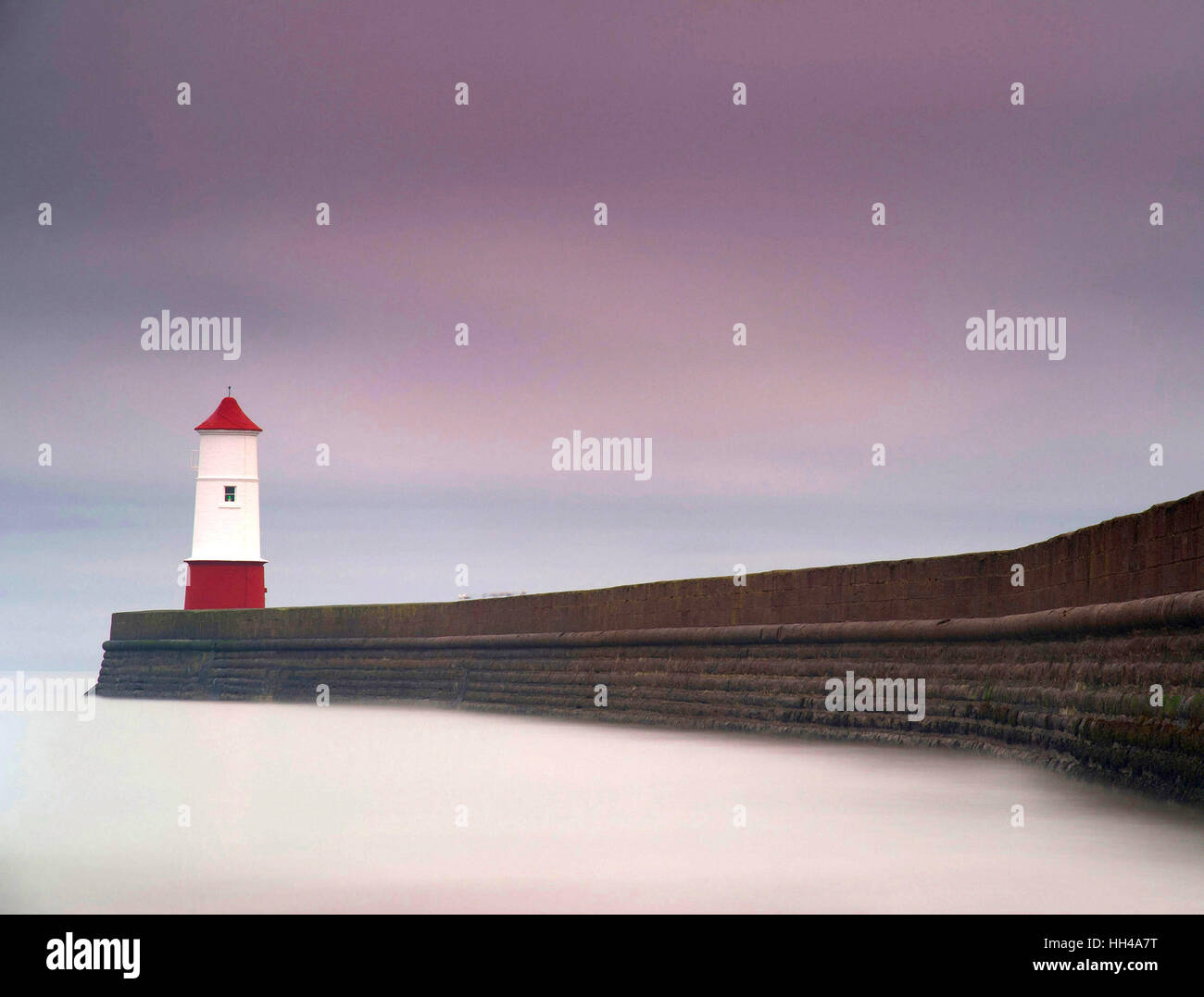 Spittal Lighthouse and pier near Berwick-upon-Tweed in North Northumberland, England. Stock Photo