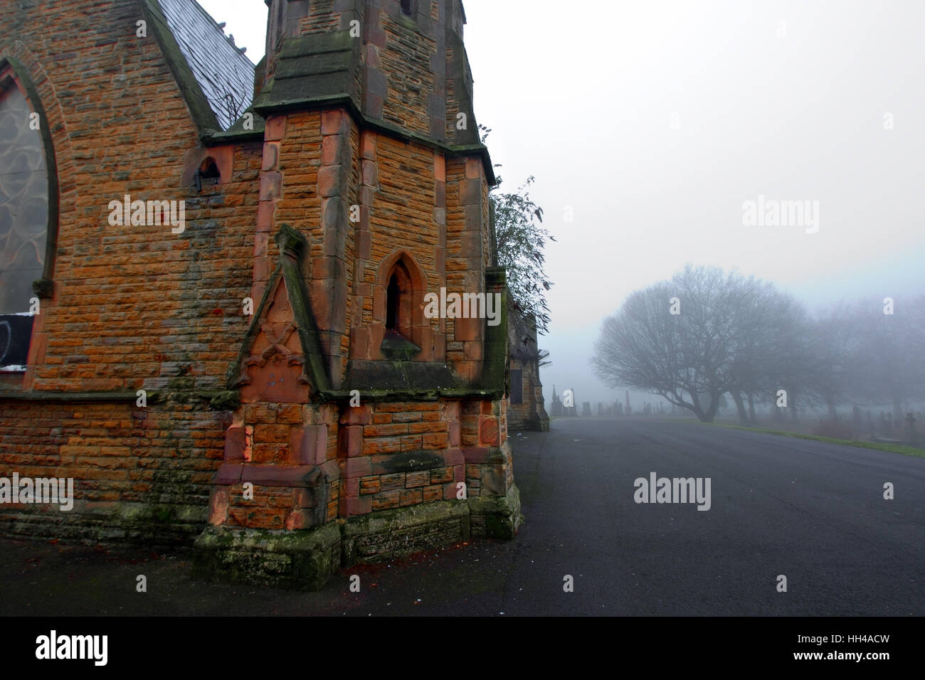 Old abandoned Chapel inside Toxteth Cemetery Liverpool UK Stock Photo