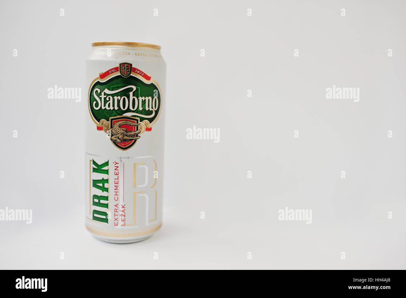 Hai, Ukraine - January 5, 2017: Starobrno iron can of beer isolated on white. Stock Photo