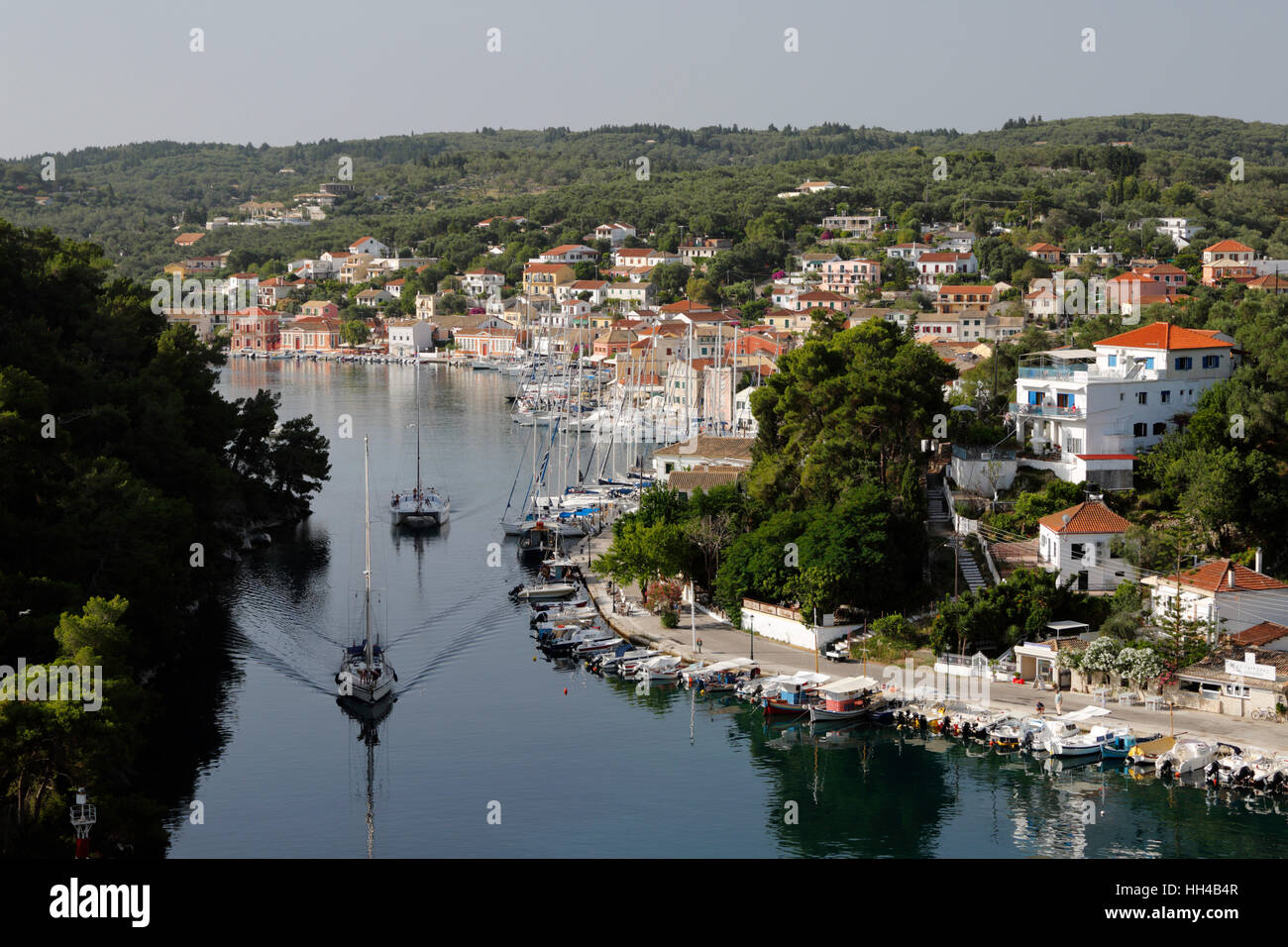 Harbour of Gaios town, Paxos, Ionian Islands, Greek Islands, Greece, Europe Stock Photo