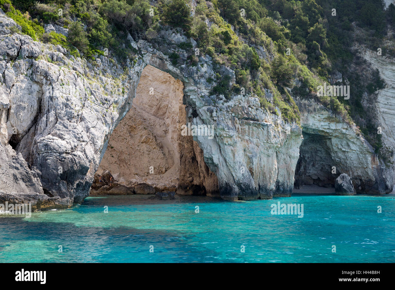 Blue caves on west coast of island, Paxos, Ionian Islands, Greek Islands, Greece, Europe Stock Photo