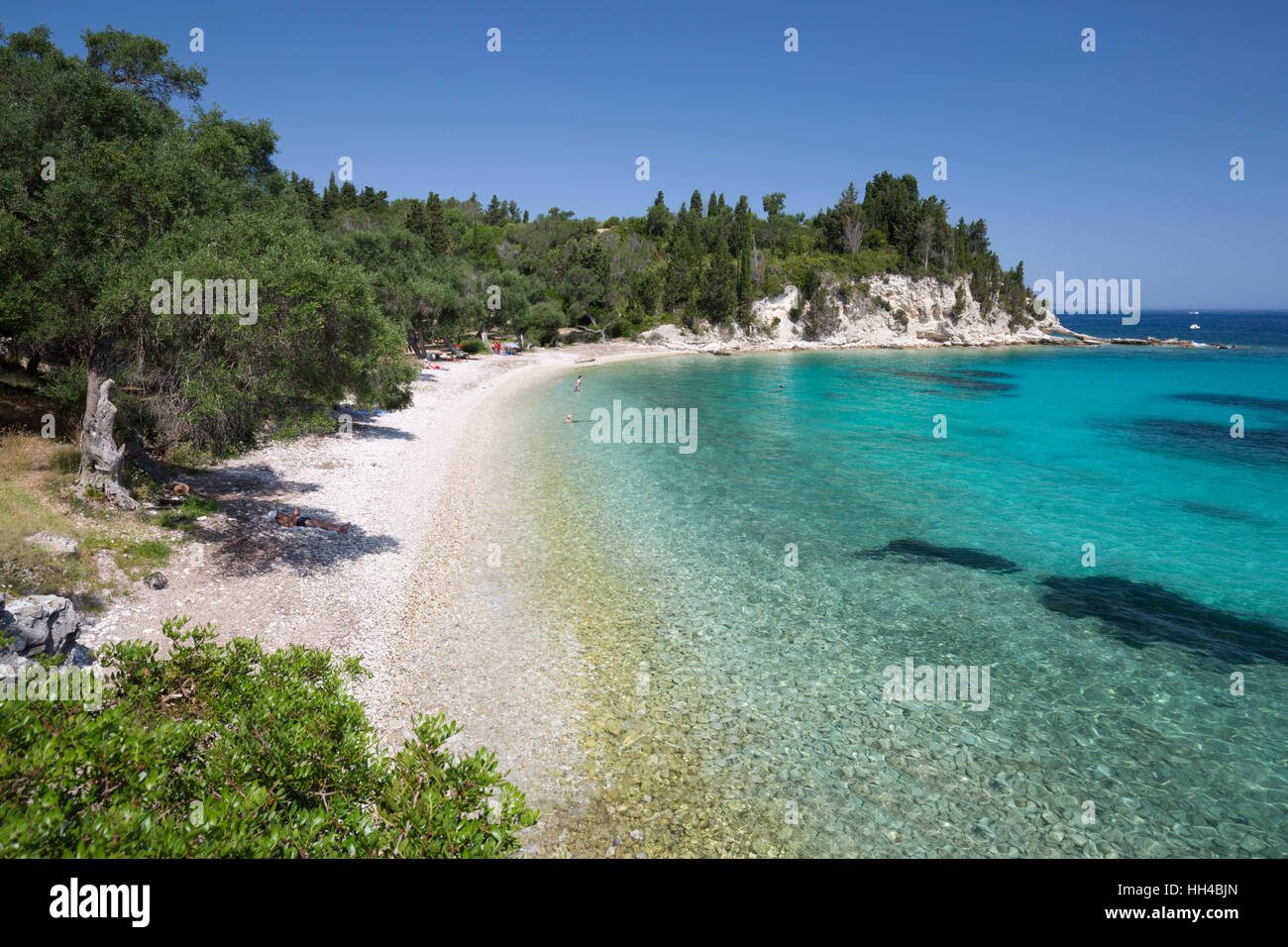 Marmaria beach on east coast, Paxos, Ionian Islands, Greek Islands, Greece, Europe Stock Photo