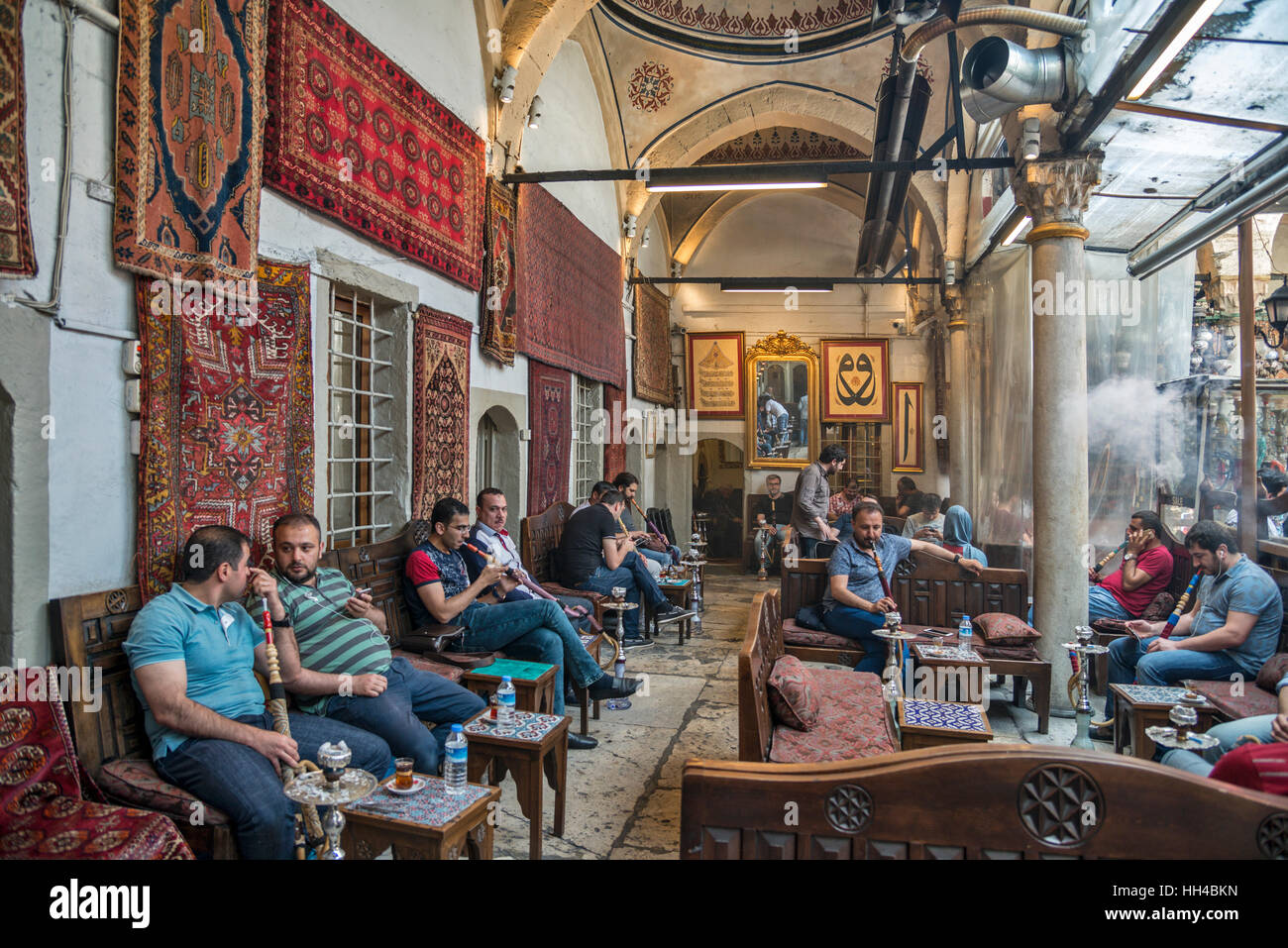 Hookah cafe in historic courtyard Cemberlitas, Istanbul Turkey Stock