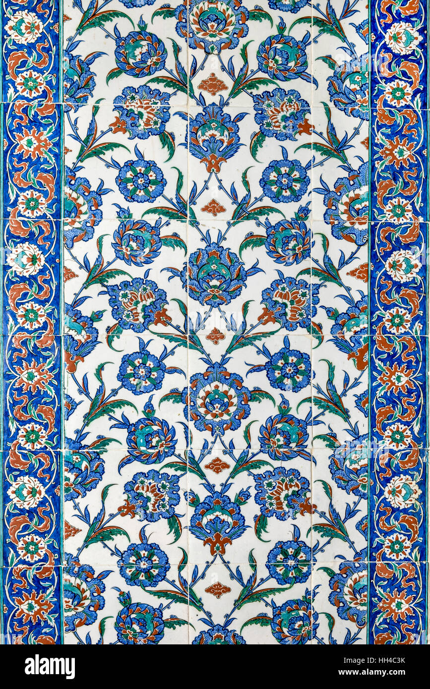 Iznik tile detail of Takkeci Ibrahim Aga mosque,16th century Stock Photo