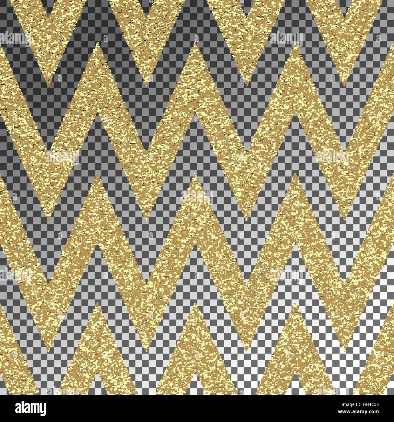 Gold glitter zigzag Pattern on transparent background. Classic chevron