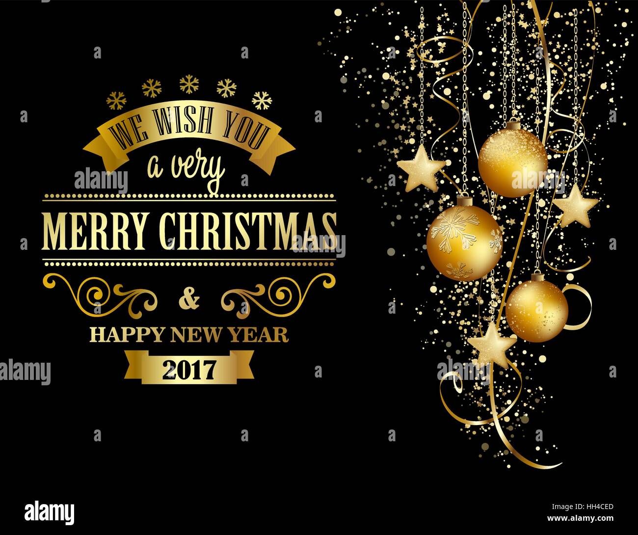 Vector illustration. Abstract Christmas background with gold balls and ...