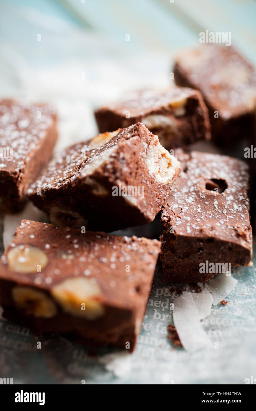 Chocolate fudge with nuts and coconut Stock Photo Alamy