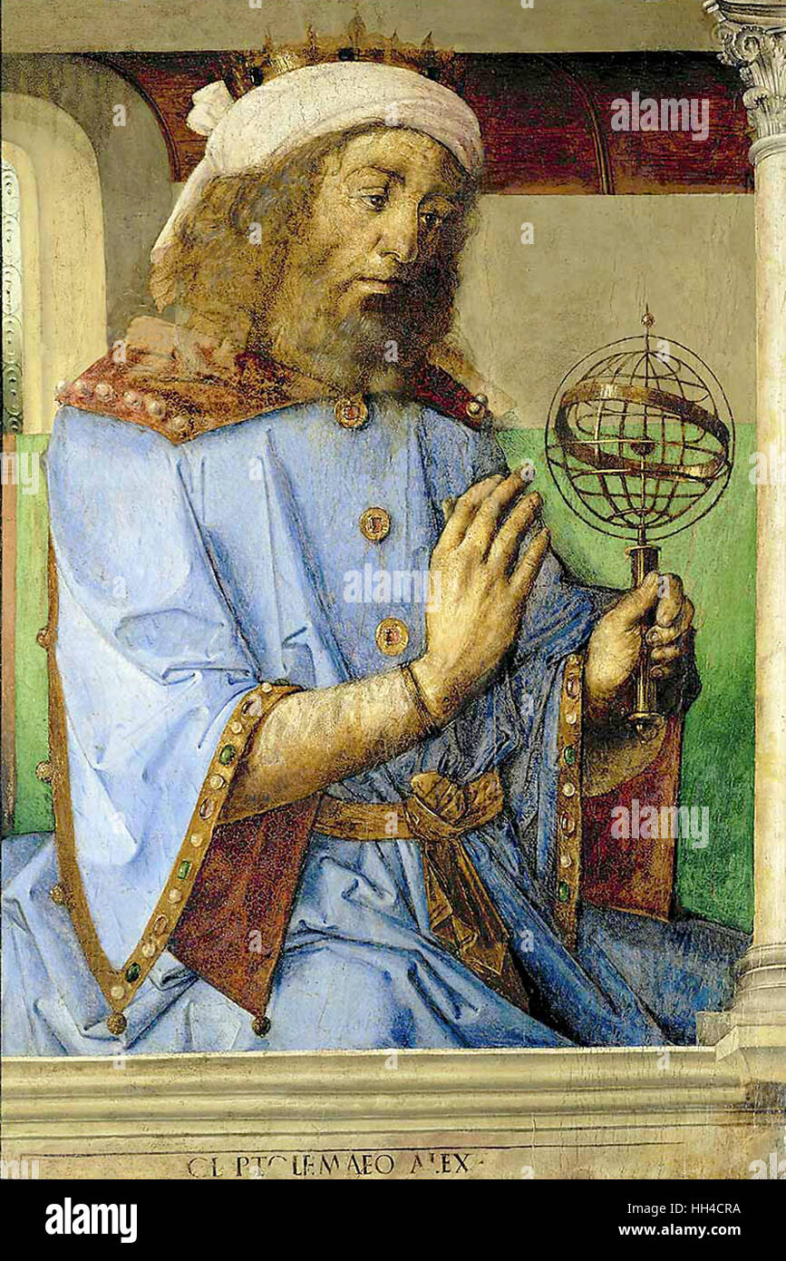 Claudius Ptolemy; AD 100 – 170 Greek writer, mathematician, astronomer, geographer, astrologer, and poet. circa 1476 Stock Photo