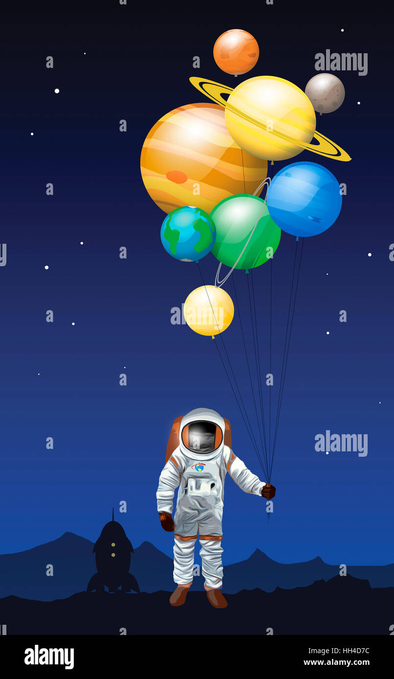 Image of the planets represented as balloons. Stock Photo