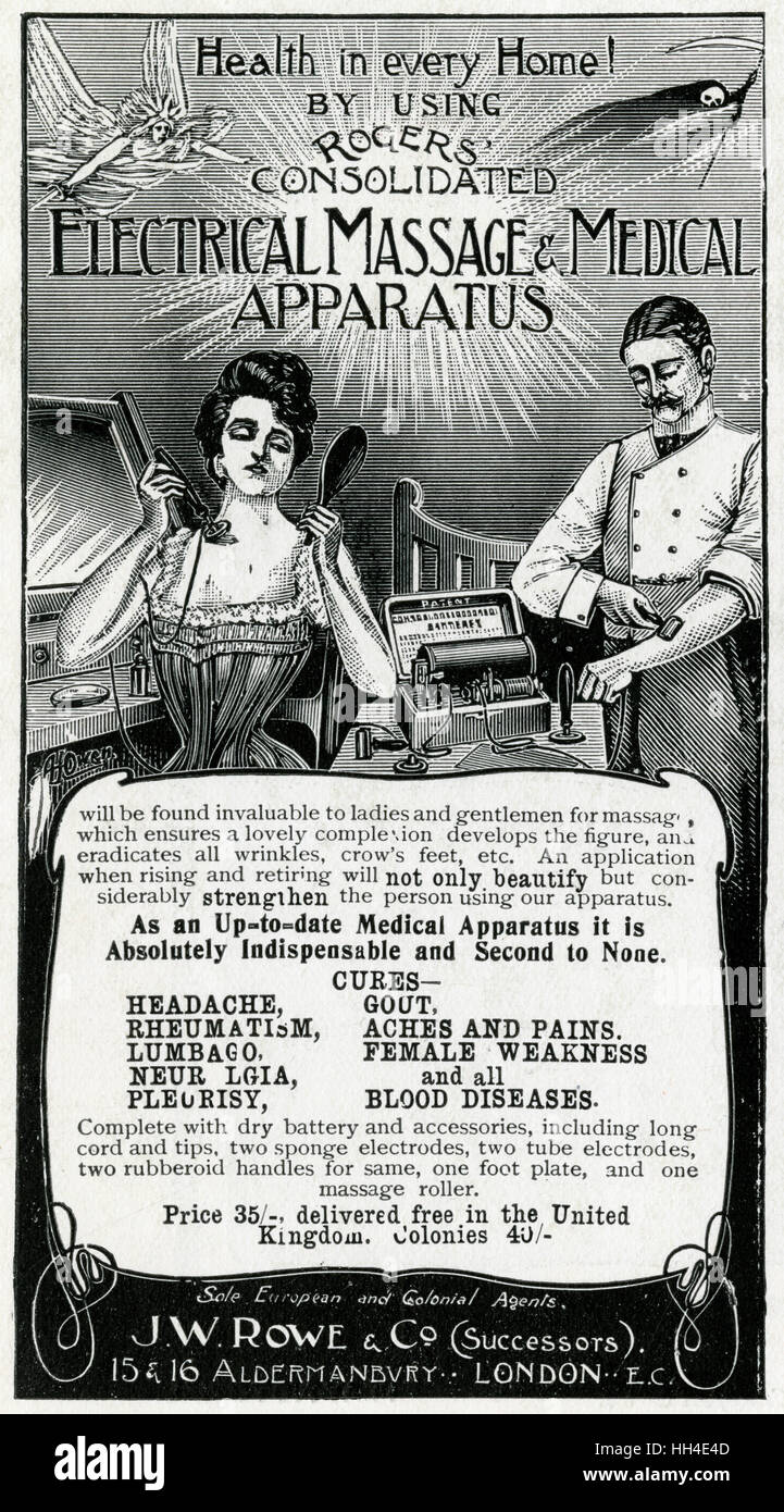 Advert for J. W Rowe & Co. electrical massage apparatus 1902 Stock Photo