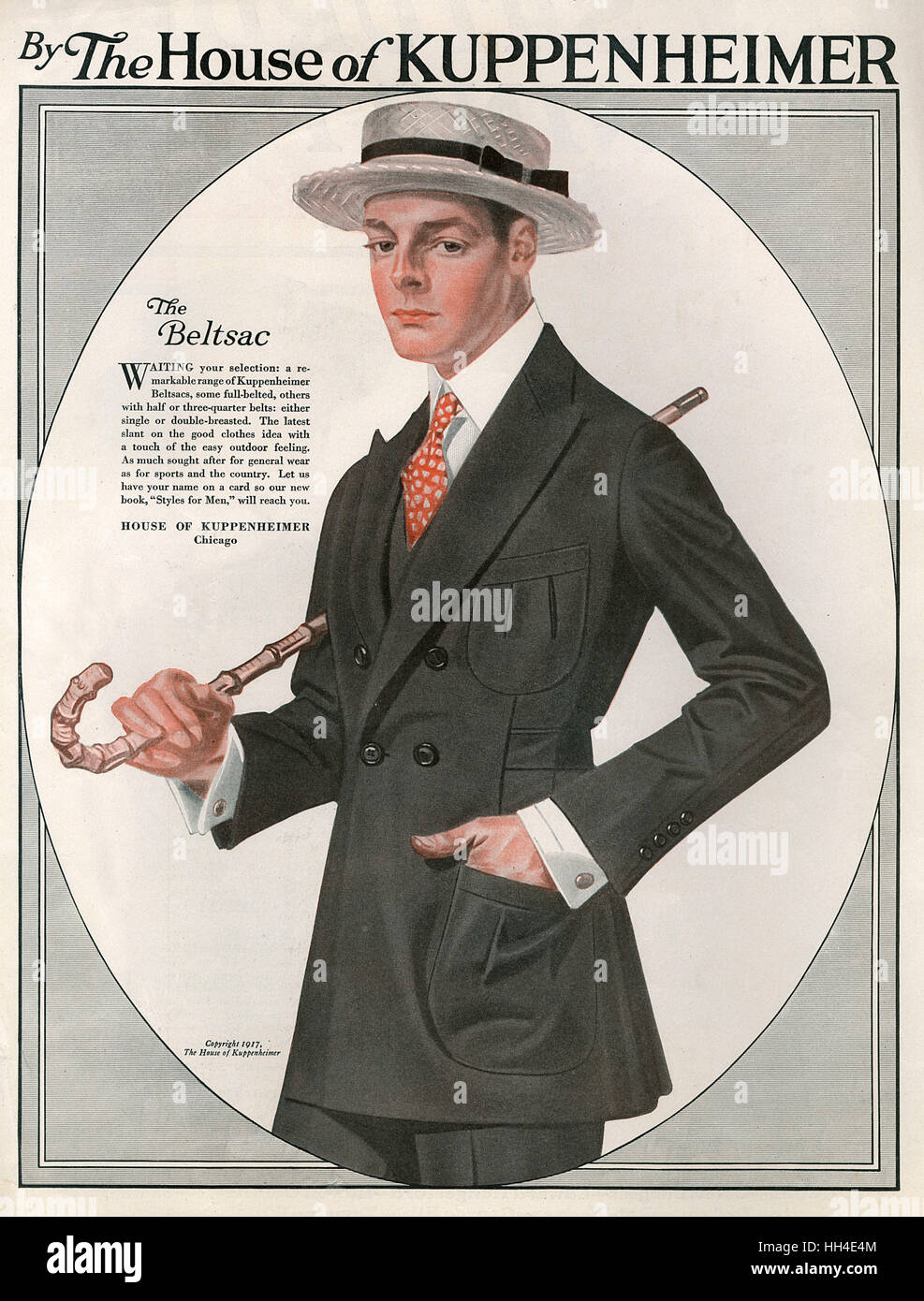 A dapper young man wears  clothes from the House of Kuppenheimer, Chicago Stock Photo