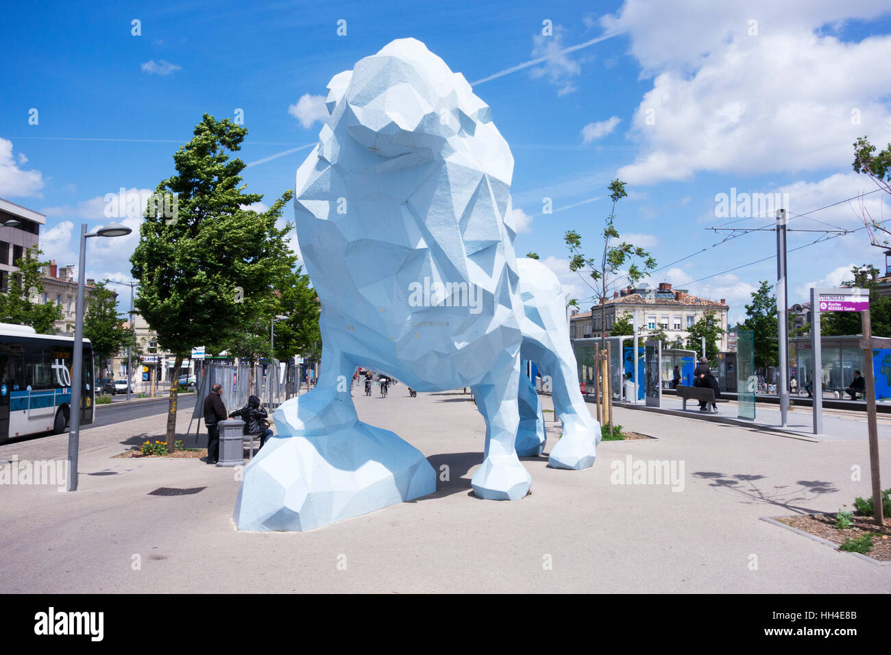 The blue lion sculpture by Xavier Veilhan, Place Stalingrad, Bordeaux, Gironde, Aquitaine, France Stock Photo