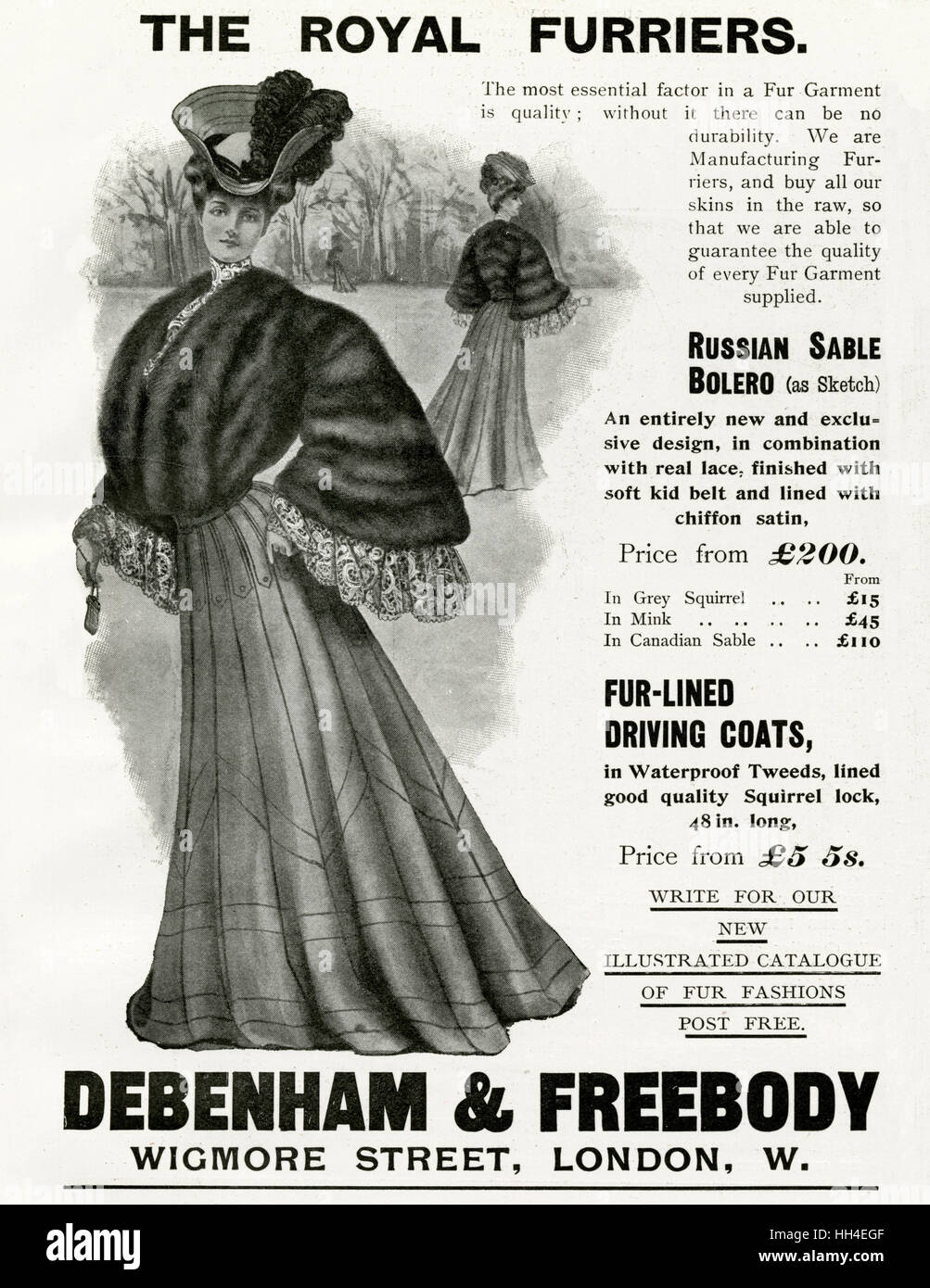 Advert for Debenham & Freebody women's fur garments 1905 Stock Photo