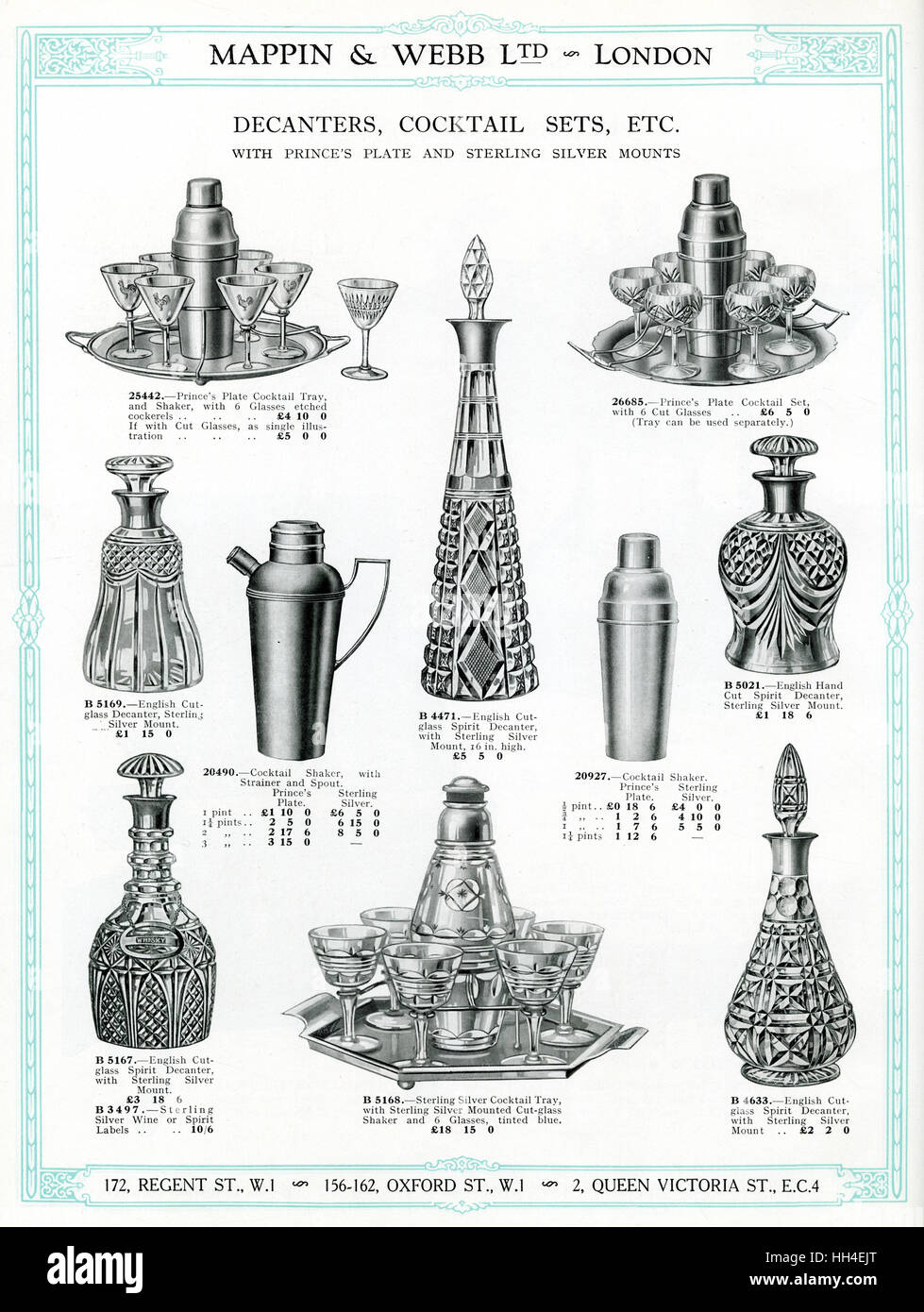 Trade Catalogue for decanters, cocktail sets 1930 Stock Photo