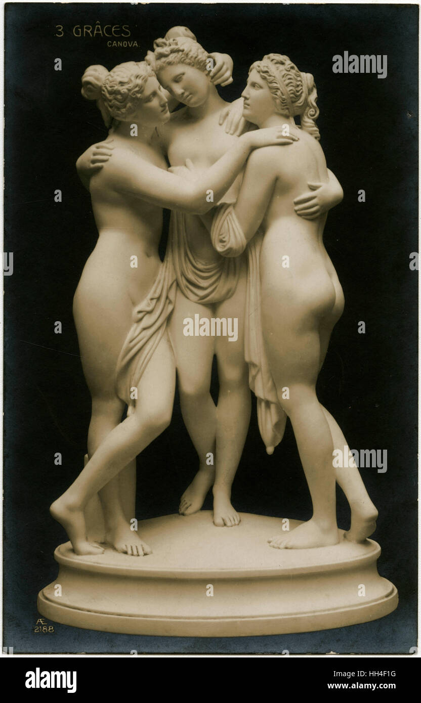 Marble sculpture group of the Three Graces by the italian sculptor Antonio Canova (1757-1822). Stock Photo