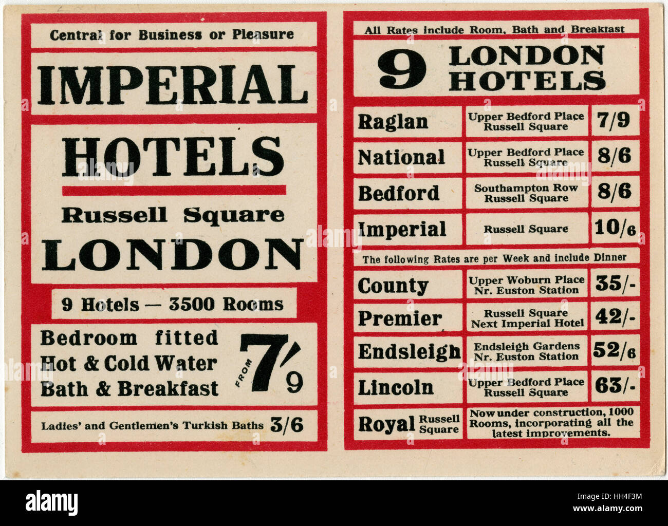 Promotional Flyer for Imperial Hotels, London Stock Photo