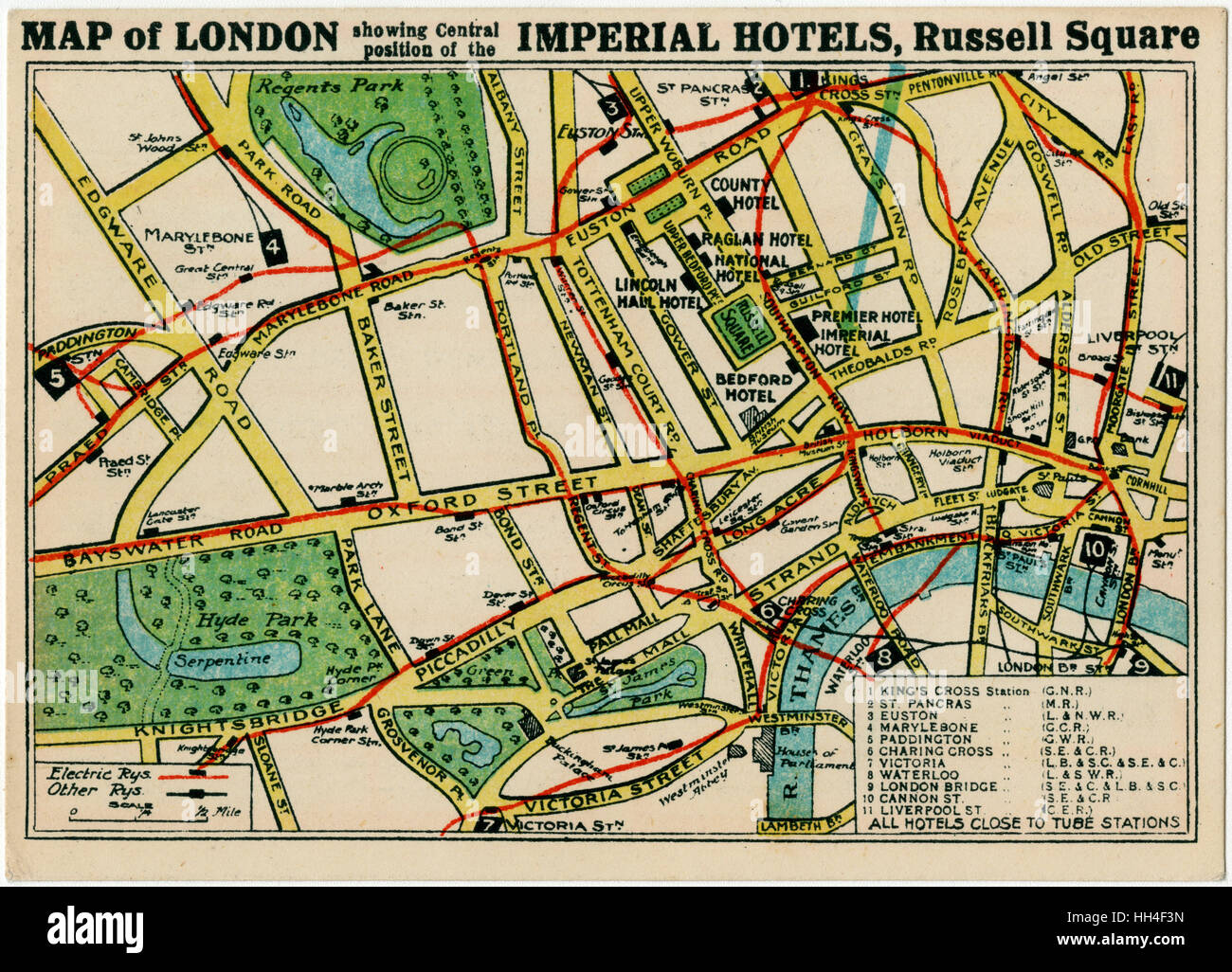 Imperial Hotels, London - Map of Hotels and transport links Stock Photo