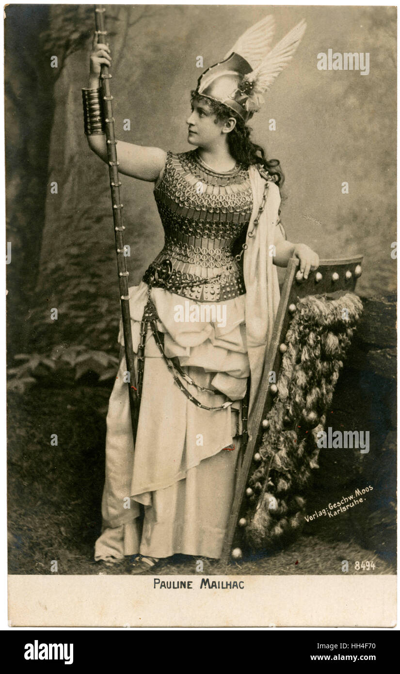 Pauline Mailhac (1858-1946) - Austrian Operatic Soprano. Photograph of her farewell performance in Wagner's Gotterdammerung on 15th June 1901 in the role of Brunhilde - Karlsruhe Opera. Stock Photo